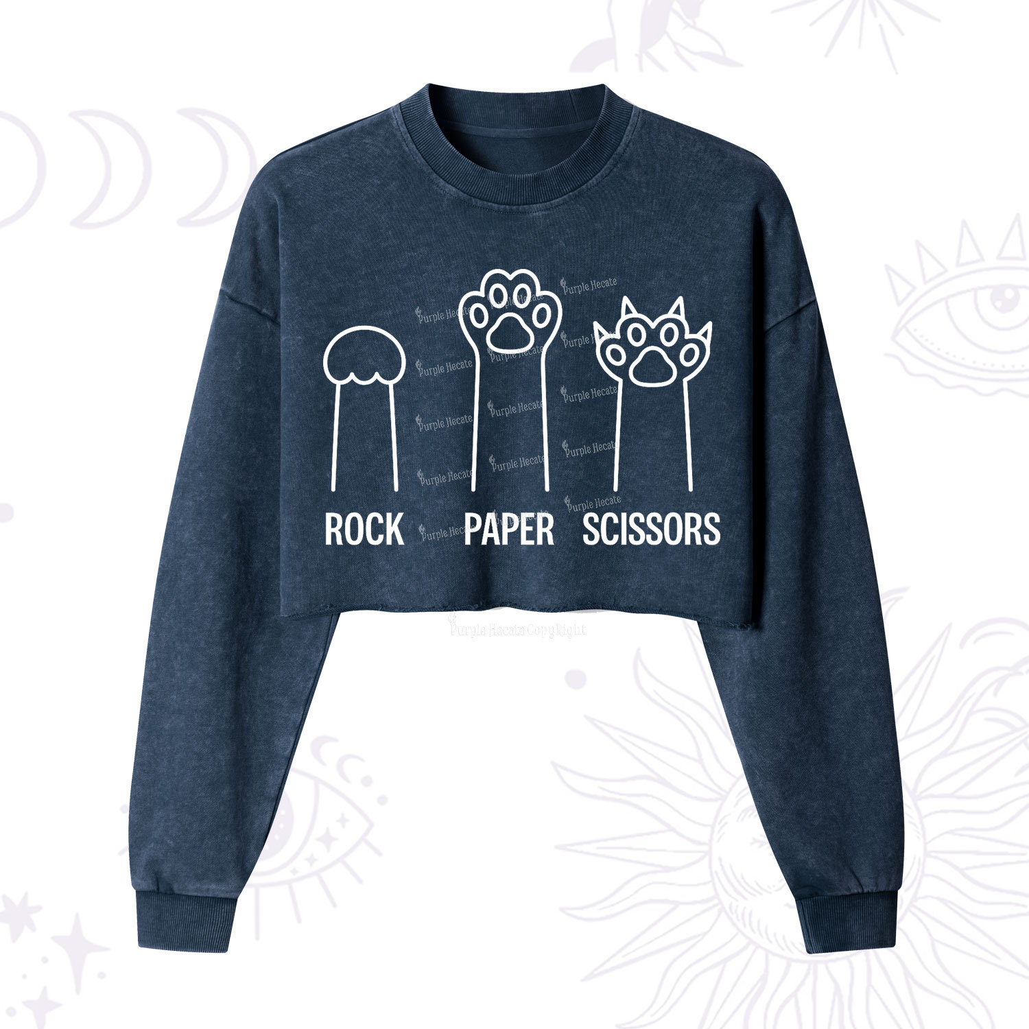 Purplehecate Rock Paper Scissors Cat Paw Edition Cropped Washed Sweatshirt