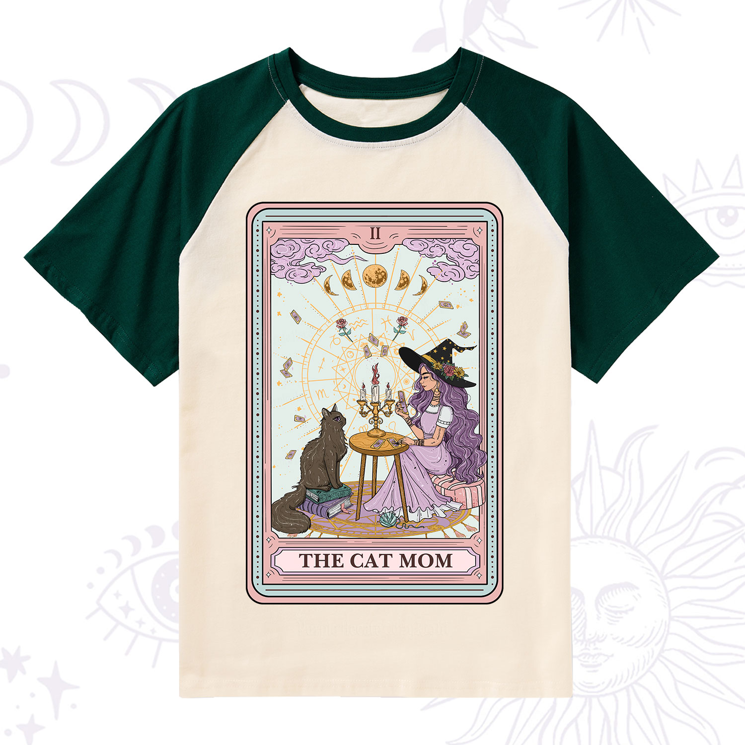 Purplehecate The Cat Witch Mom Tarot Raglan Short Sleeve T‑Shirt