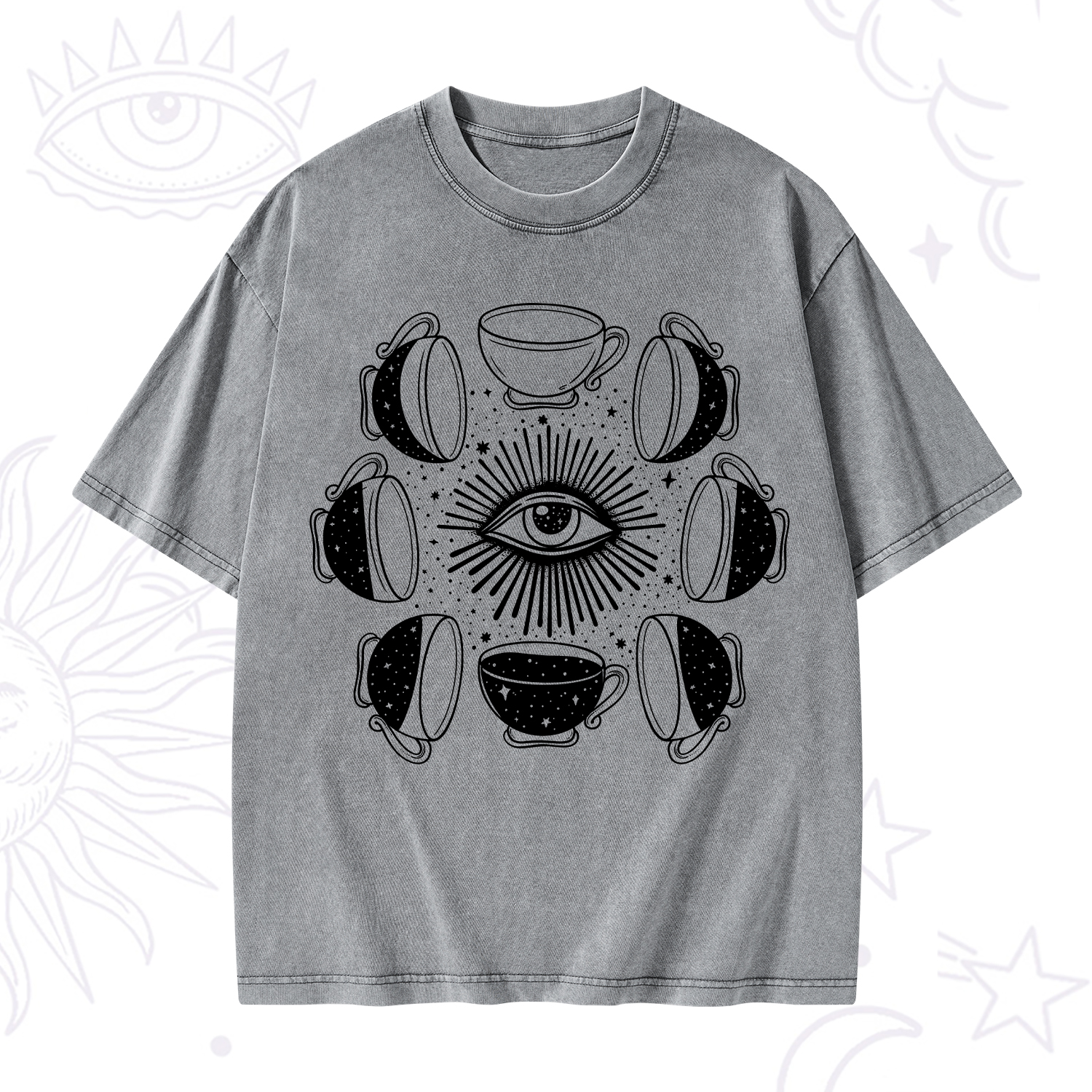 Purplehecate Moon Phase Coffee Washed T-Shirt
