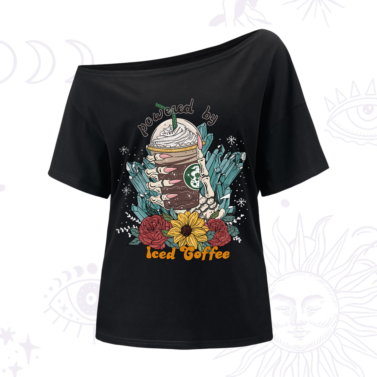 Purplehecate  Powered By Ice Coffee One-Shoulder T-Shirt