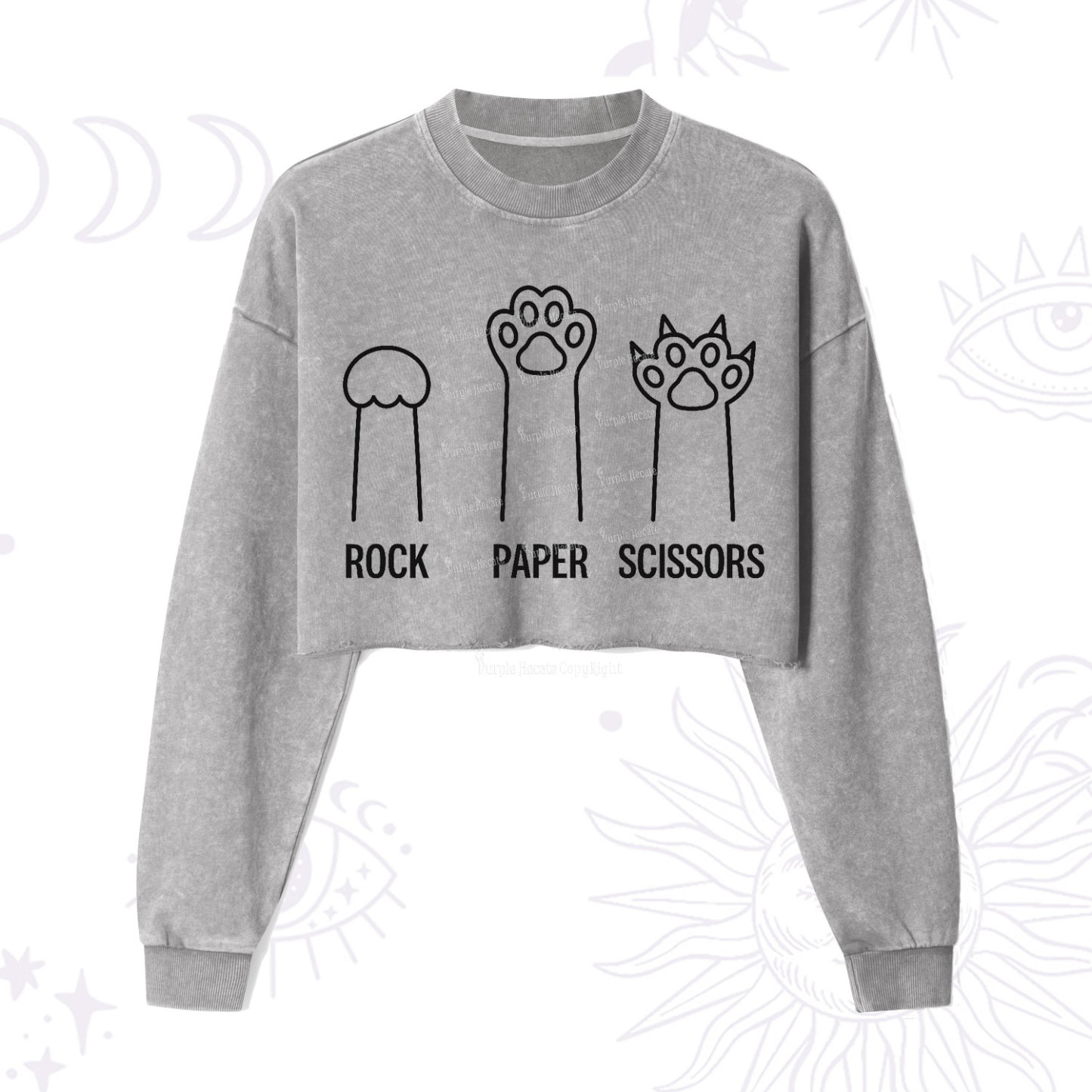 Purplehecate Rock Paper Scissors Cat Paw Edition Cropped Washed Sweatshirt