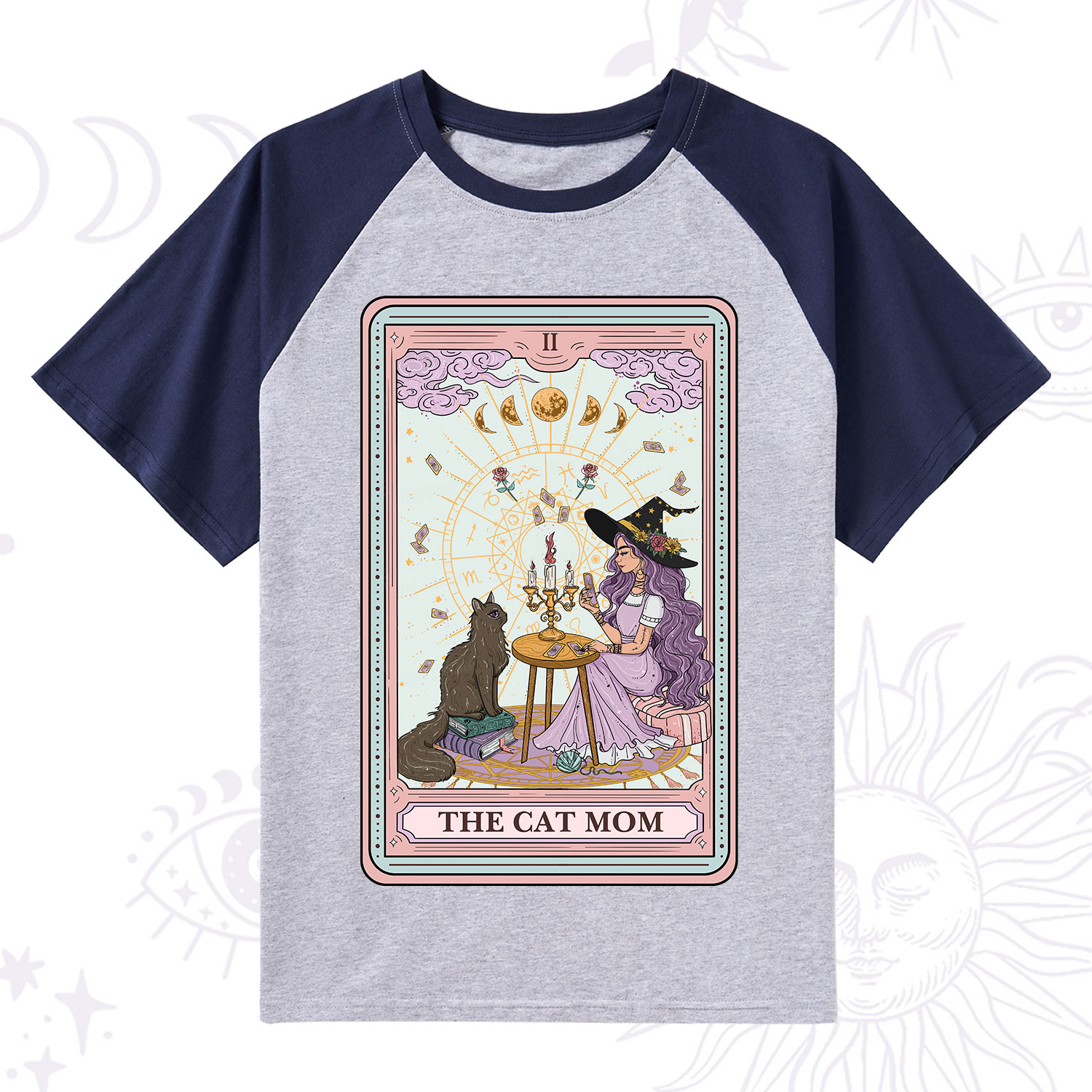 Purplehecate The Cat Witch Mom Tarot Raglan Short Sleeve T‑Shirt