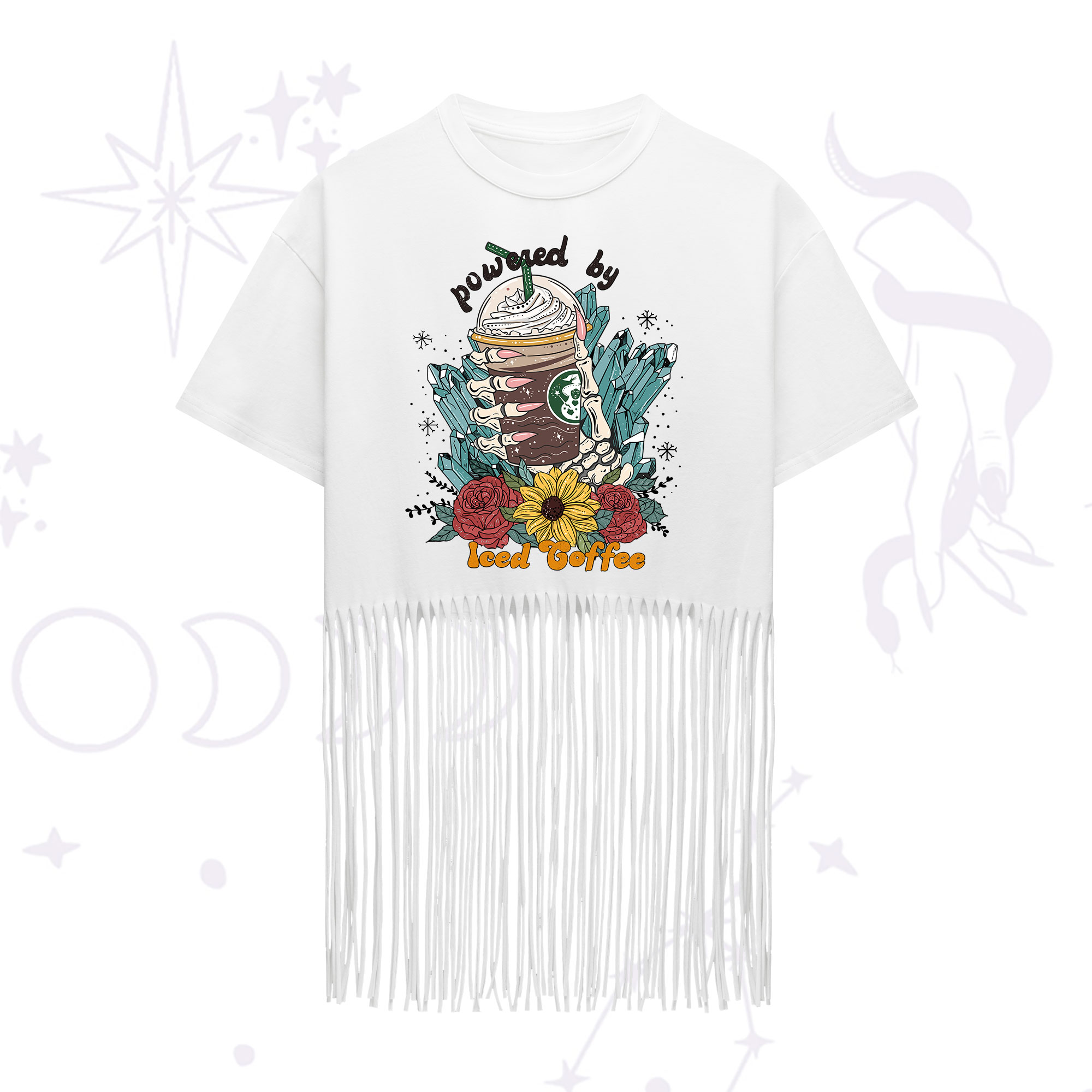 Purplehecate Powered By Ice Coffee Fringe Hem T-Shirt