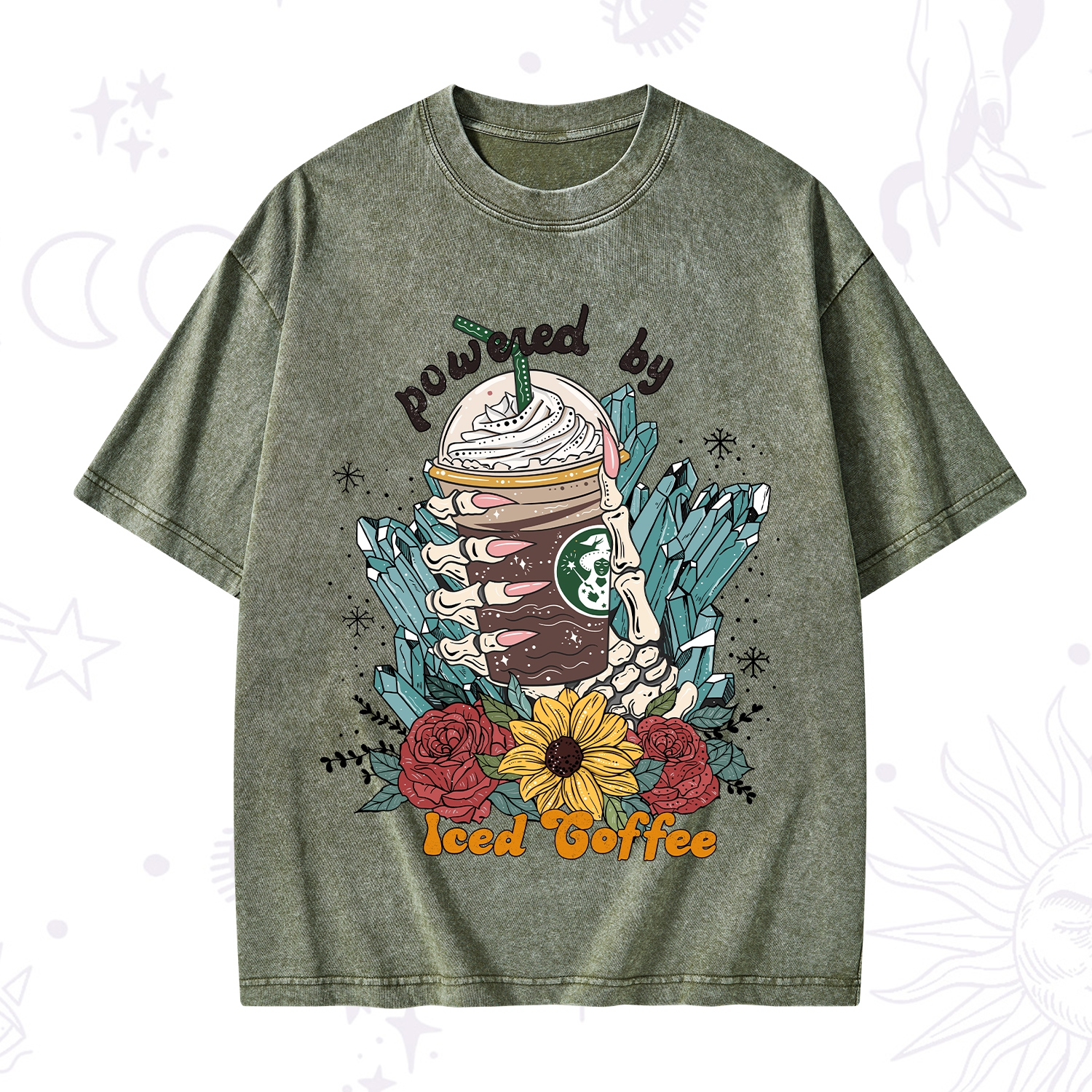 Purplehecate Powered By Ice Coffee Washed T-Shirt