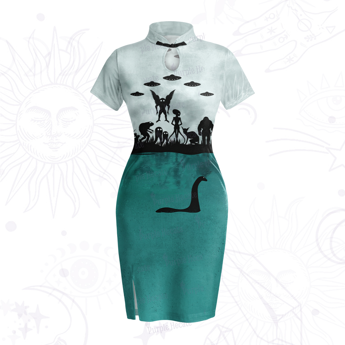 Purplehecate Alien Lake Monster Encounter Velvet Bodycon Dress