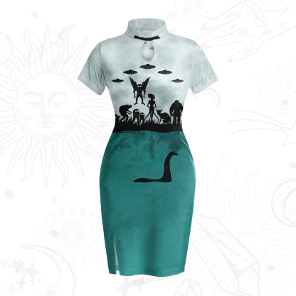 Purplehecate Alien Lake Monster Encounter Velvet Bodycon Dress
