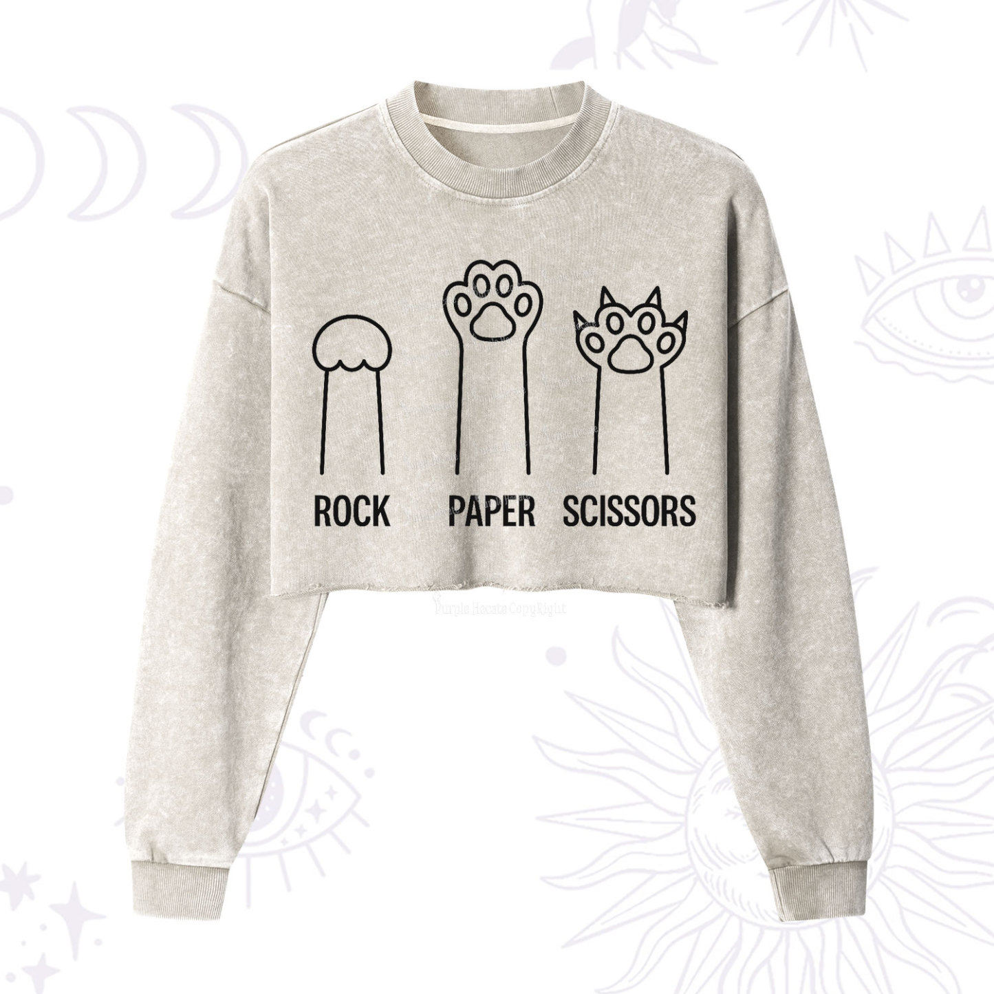 Purplehecate Rock Paper Scissors Cat Paw Edition Cropped Washed Sweatshirt