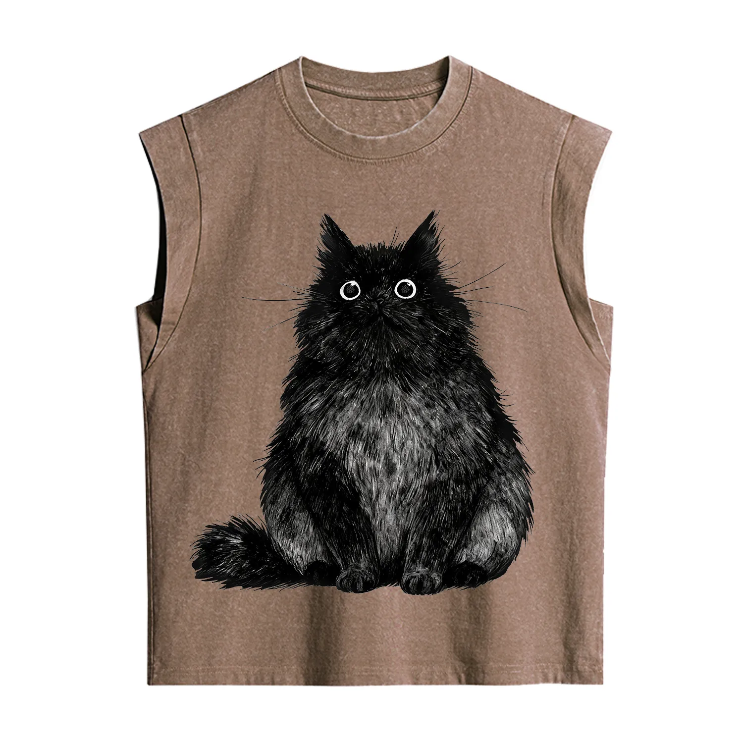Purplehecate Cute Black Fluffy Cat Vintage Washed Tank