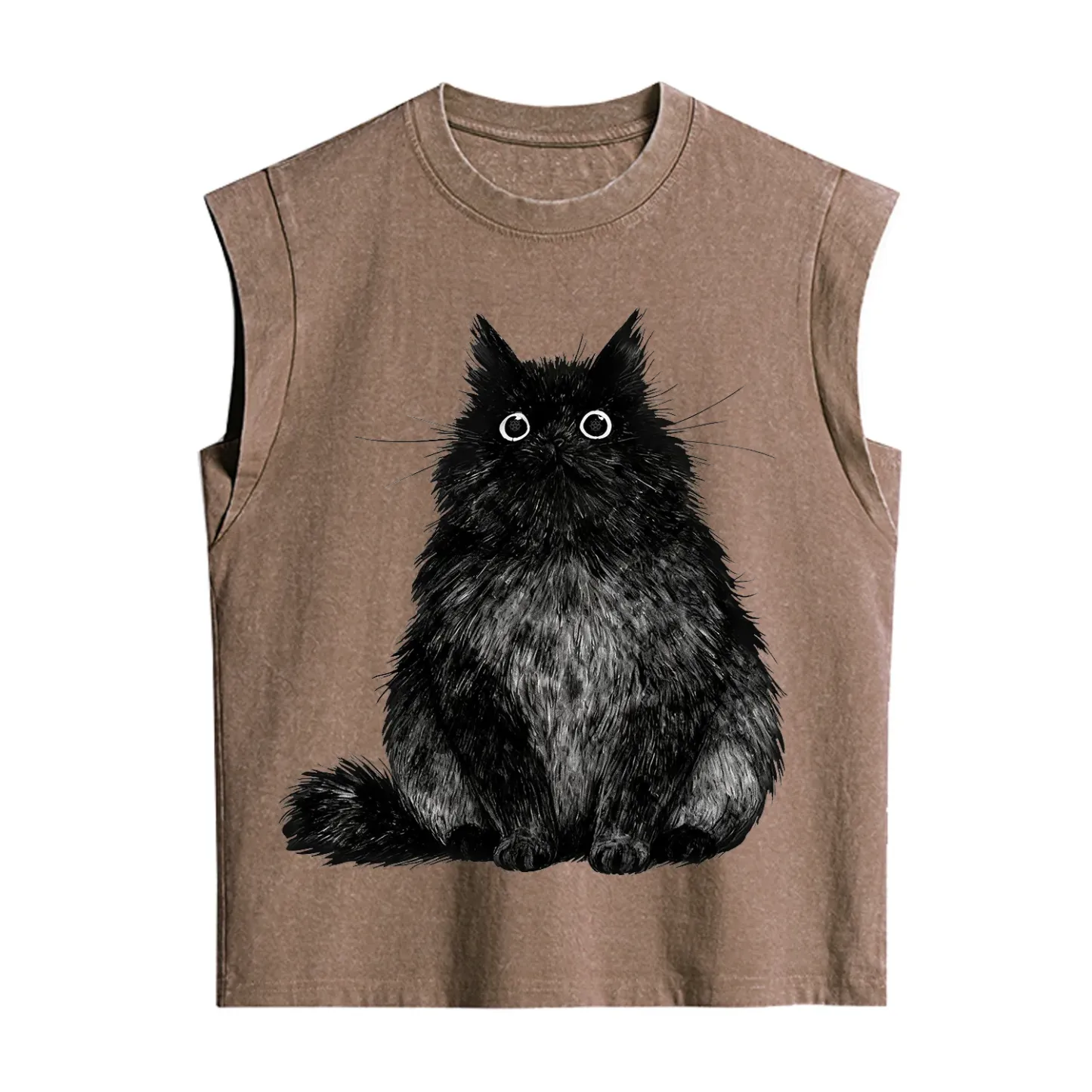 Purplehecate Cute Black Fluffy Cat Vintage Washed Tank