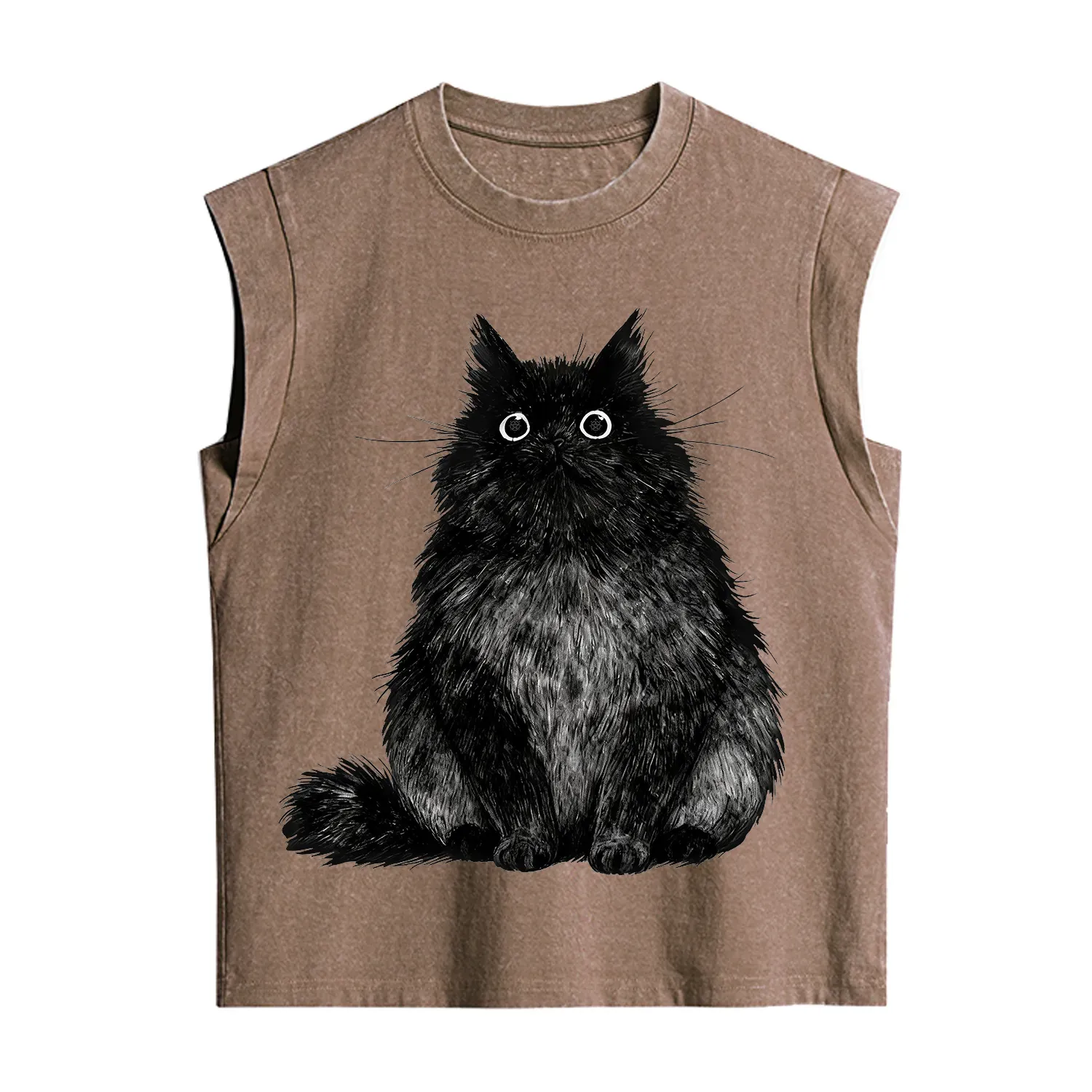 Purplehecate Cute Black Fluffy Cat Vintage Washed Tank