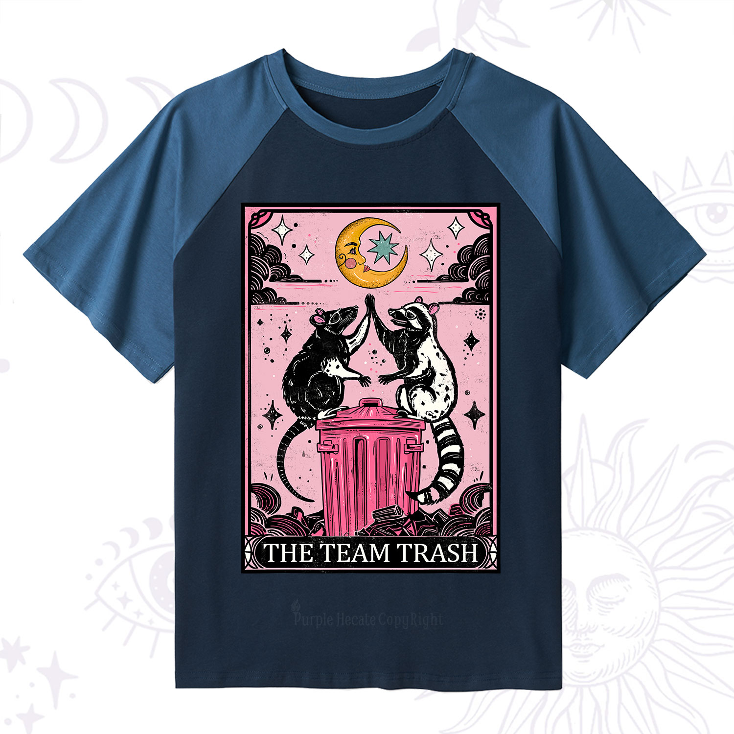 Purplehecate The Team Trash Opossum Tarot Raglan Short Sleeve T‑Shirt