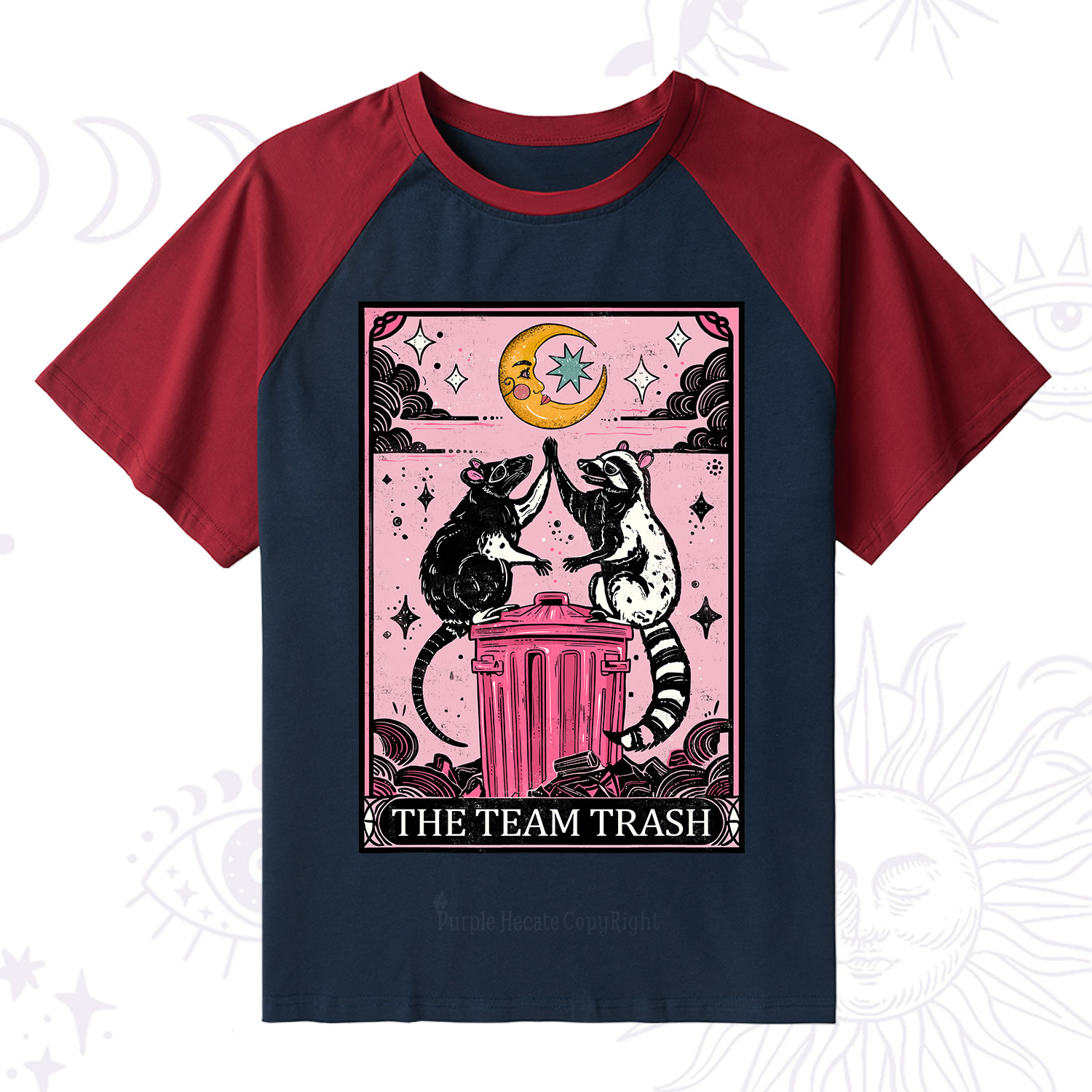 Purplehecate The Team Trash Opossum Tarot Raglan Short Sleeve T‑Shirt