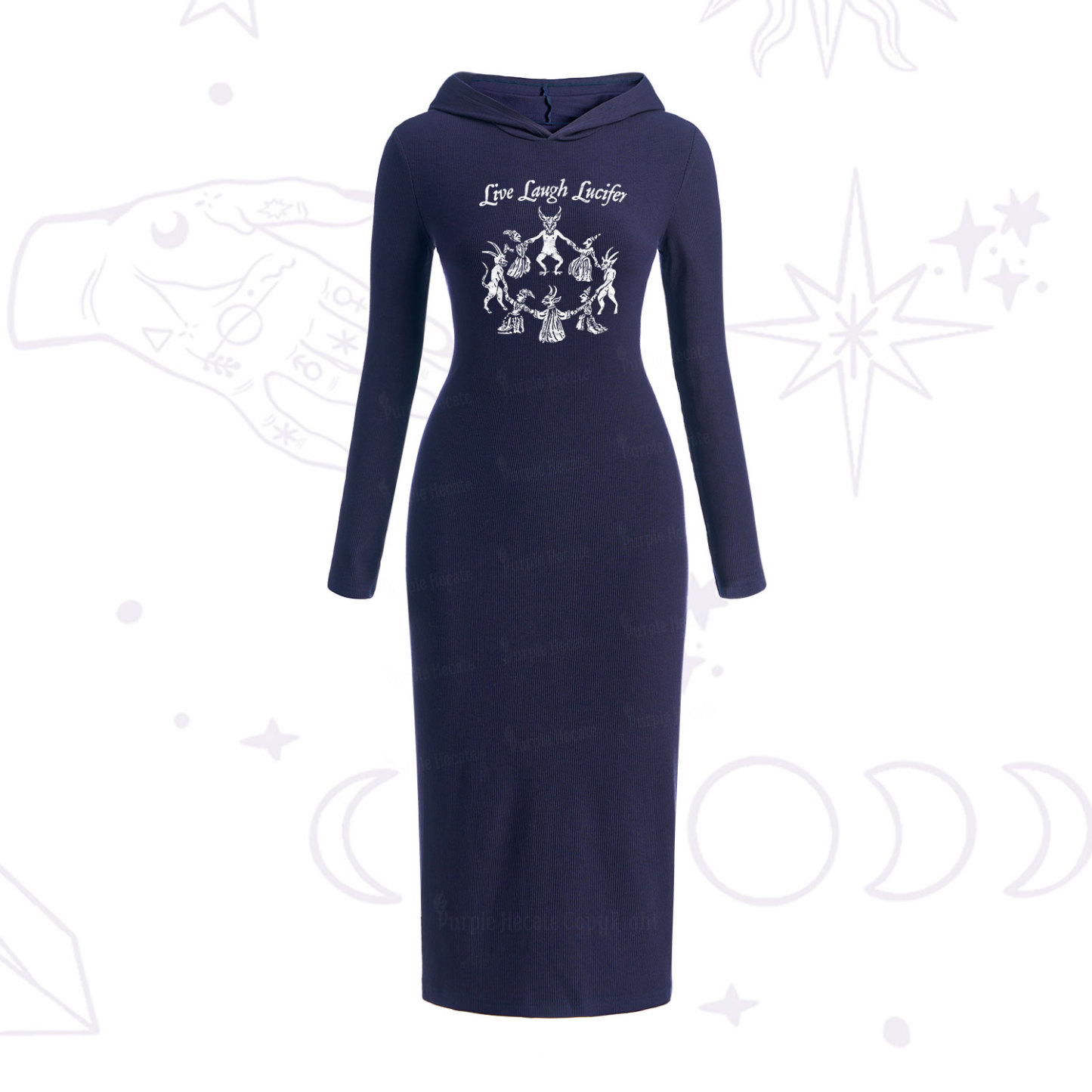 Purplehecate Live Laugh Lucifer Hooded Knit Dress