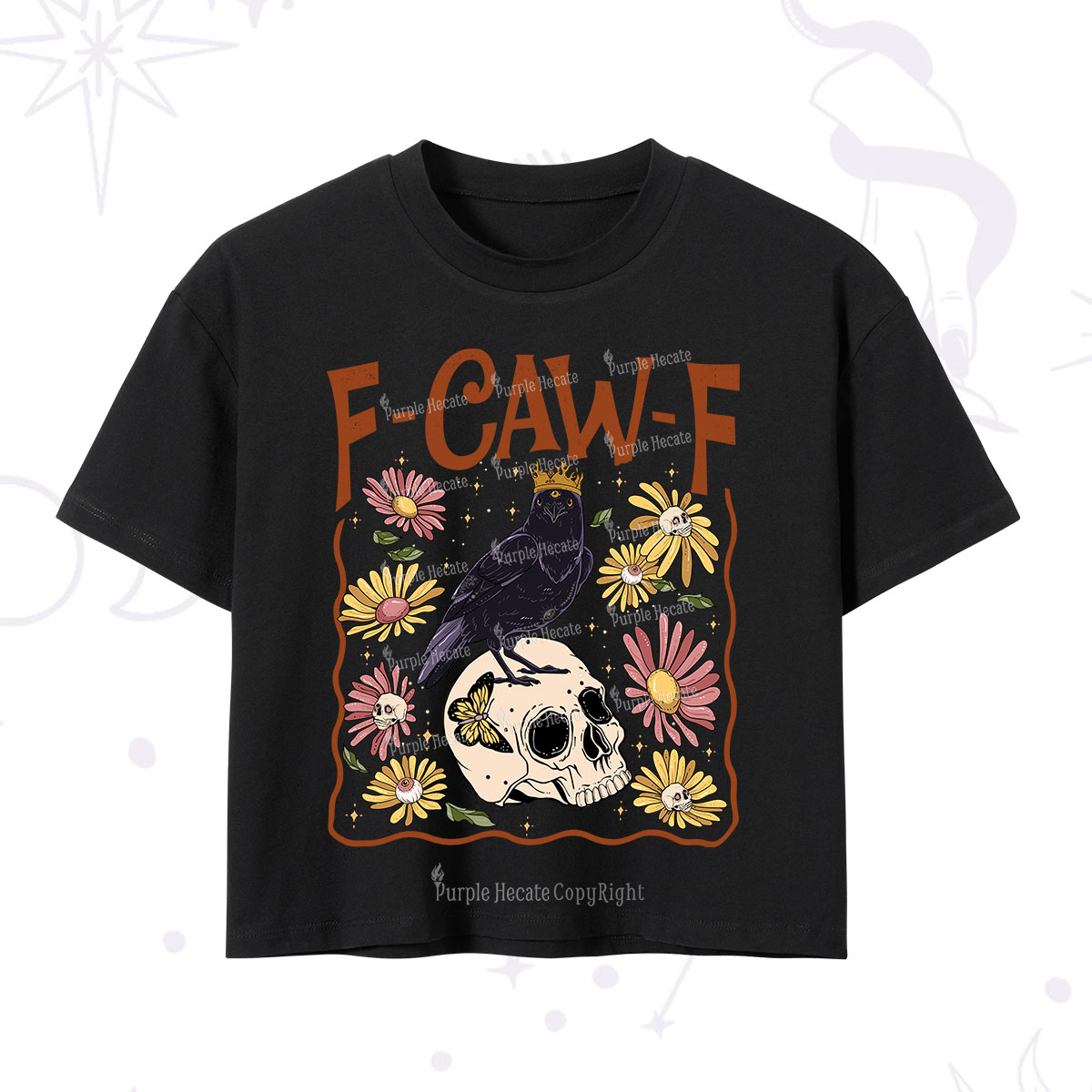 Purplehecate Funny F-Caw-F Crow Crop T-Shirt