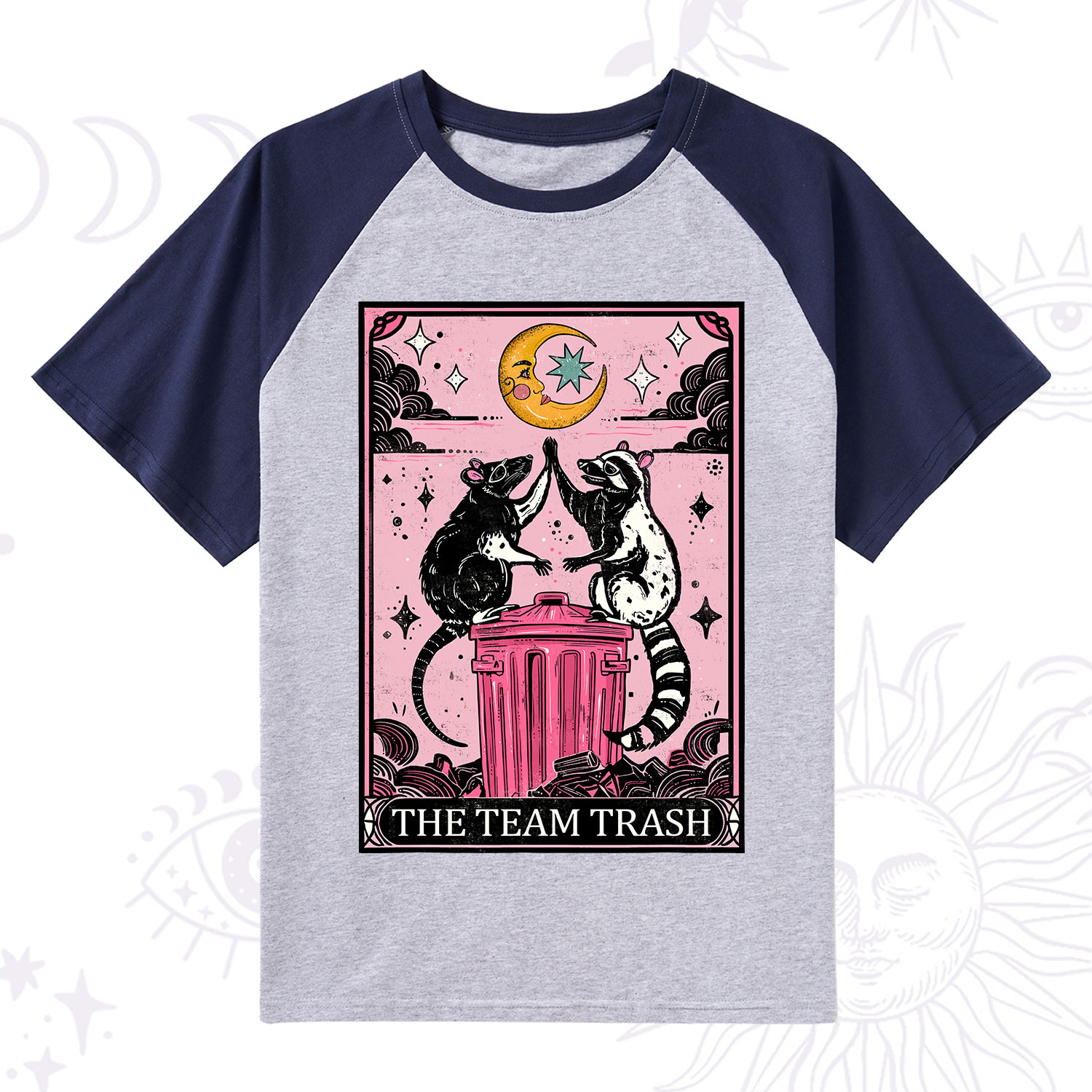 Purplehecate The Team Trash Opossum Tarot Raglan Short Sleeve T‑Shirt