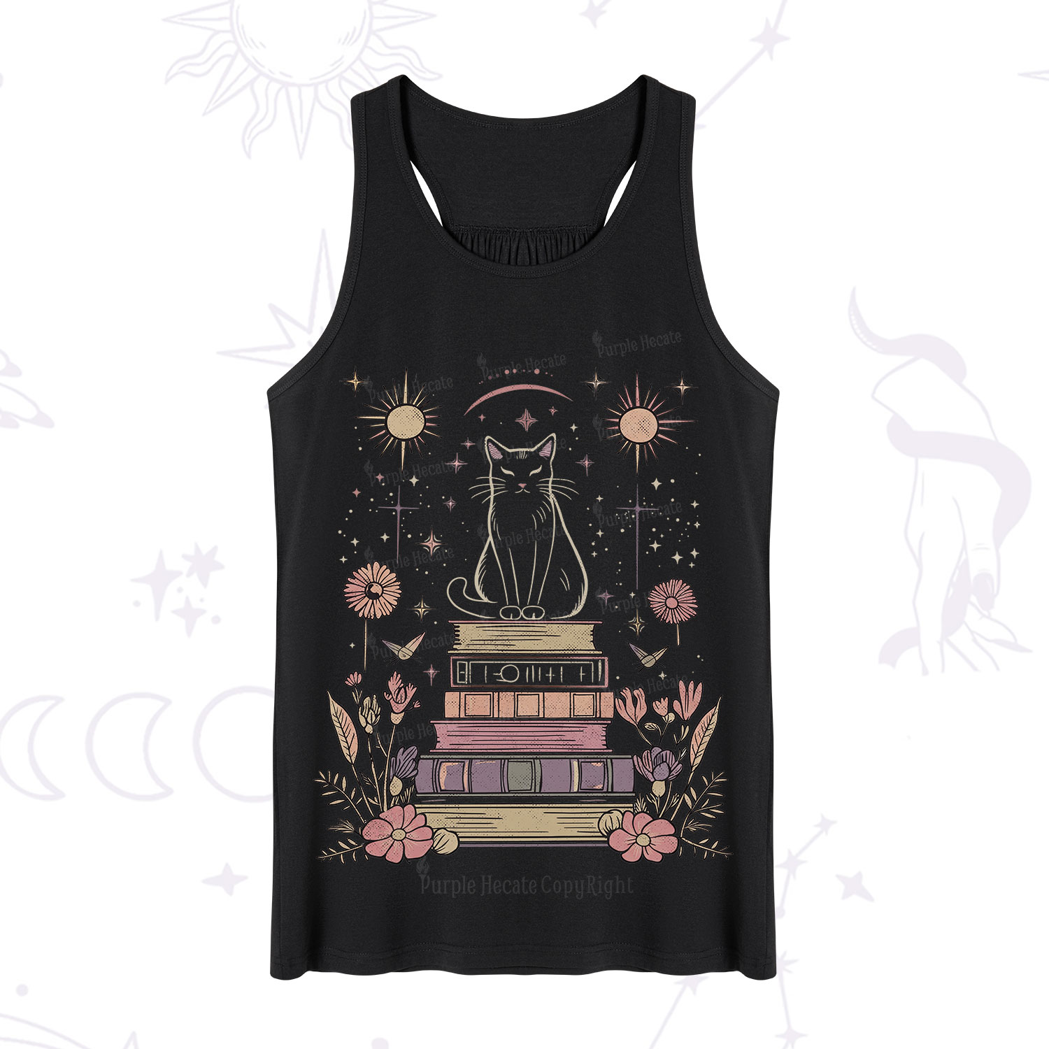 Purplehecate Mystical Cat Reading a Witchy Book Tank