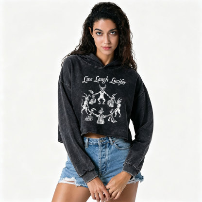 Purplehecate Live Laugh Lucifer Washed Cropped Hoodie