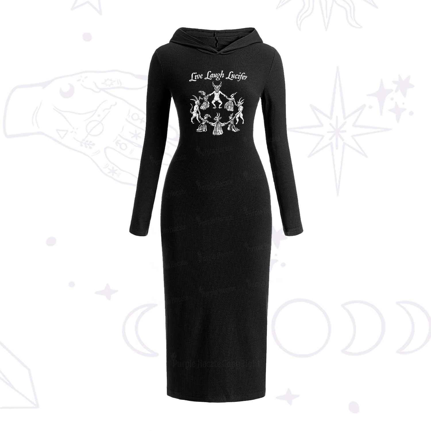 Purplehecate Live Laugh Lucifer Hooded Knit Dress