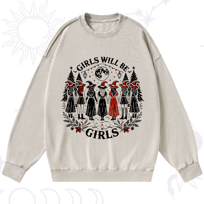 Purplehecate Christmas Girls Will Be Girls Witch Washed Sweatshirt