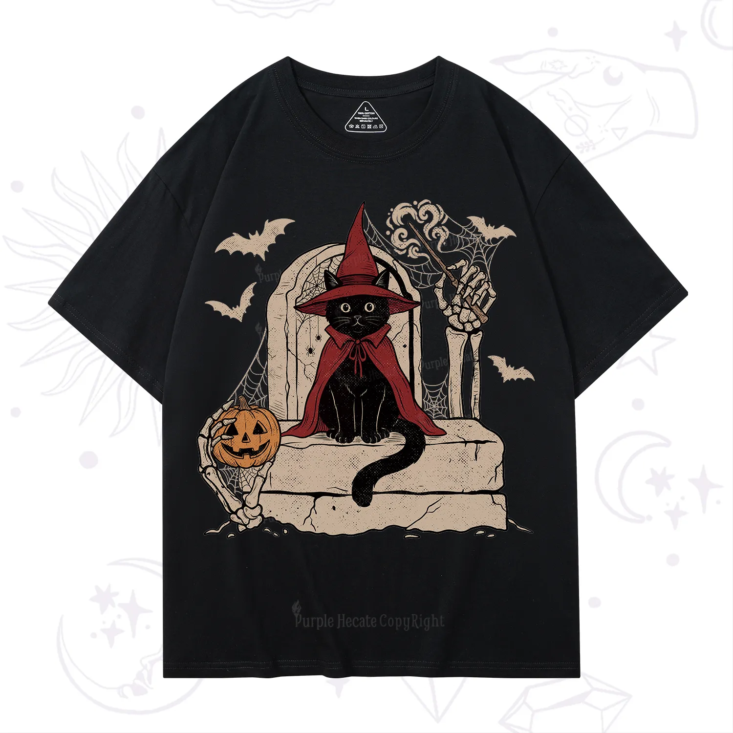 Purplehecate Wizard Black Cat on the Tombstone Halloween T-Shirt