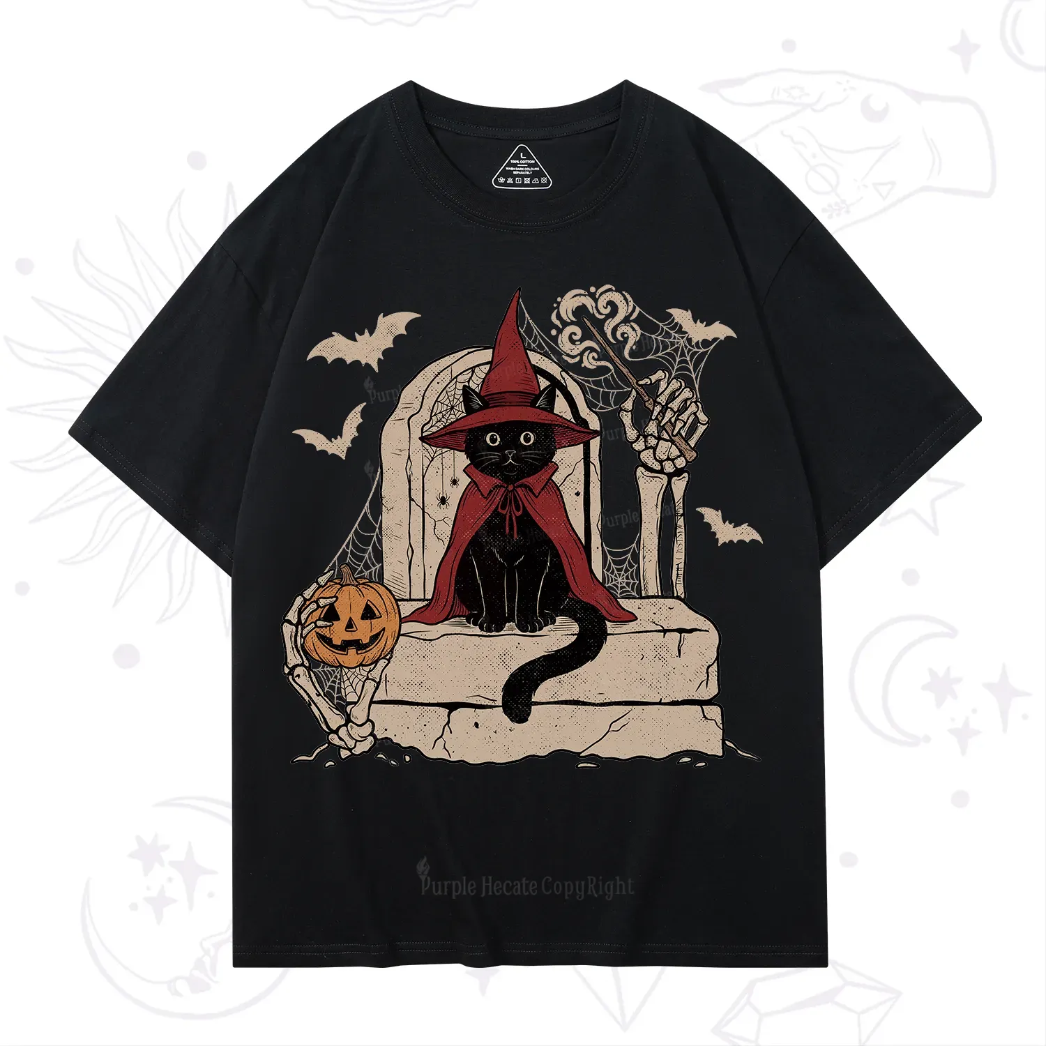 Purplehecate Wizard Black Cat on the Tombstone Halloween T-Shirt