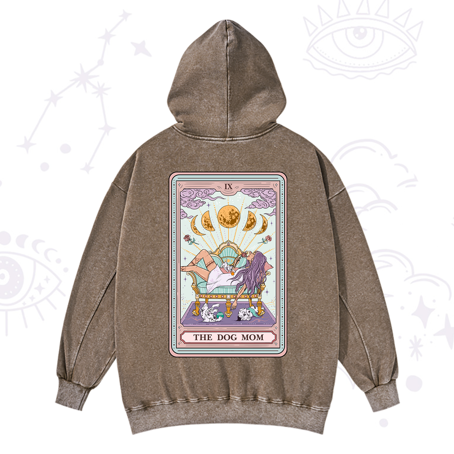 Purplehecate The Dog Mom Tarot Card Washed Hoodie