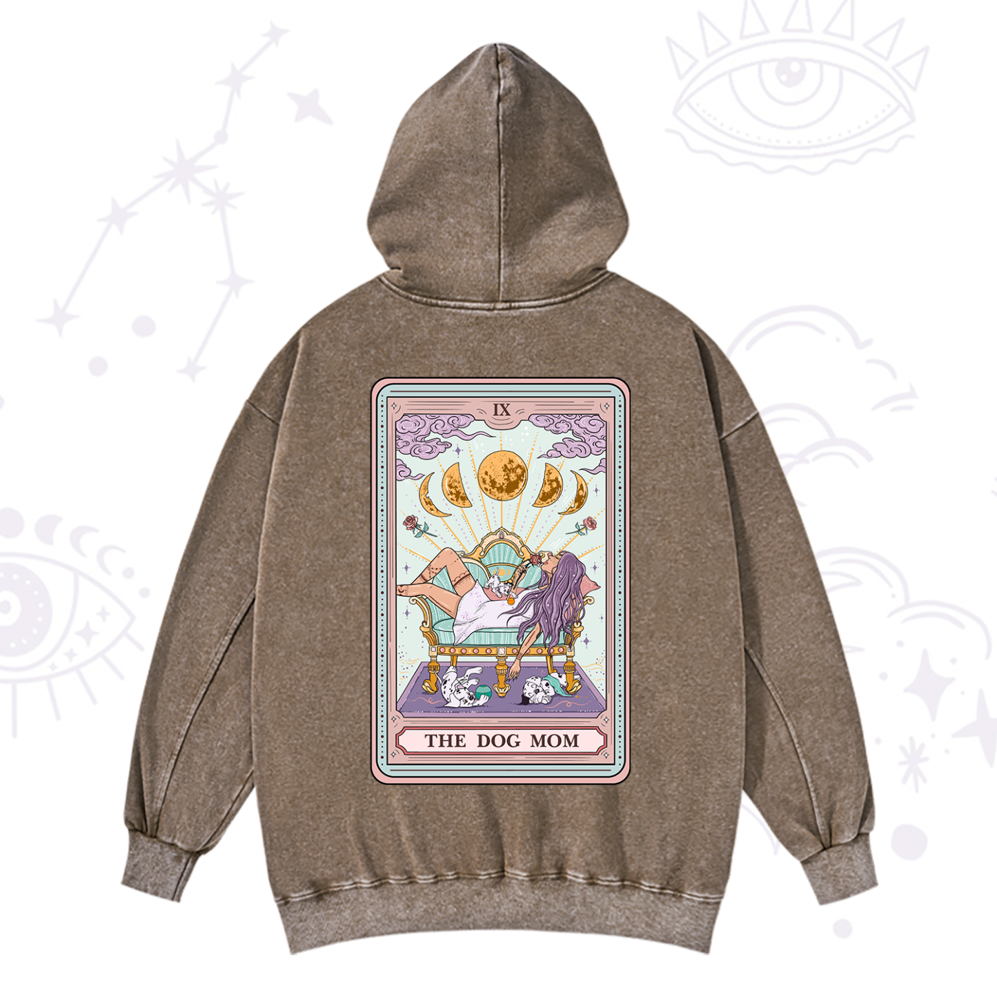 Purplehecate The Dog Mom Tarot Card Washed Hoodie