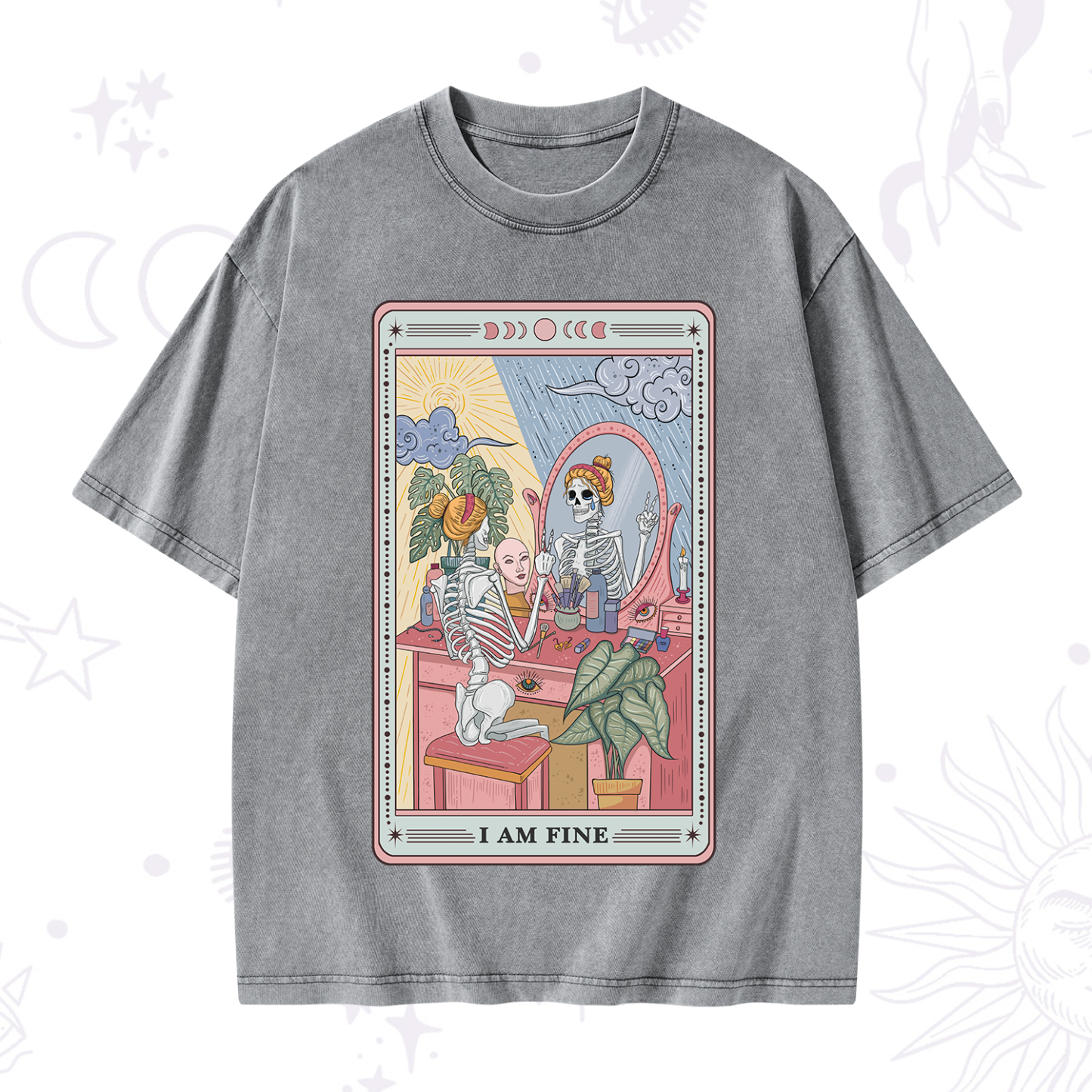 Purplehecate I Am Fine Tarot Card Washed T-Shirt