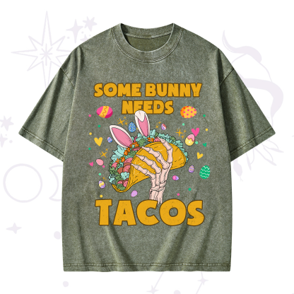 Purplehecate Some Bunny Needs Tacos Easter Washed T-Shirt