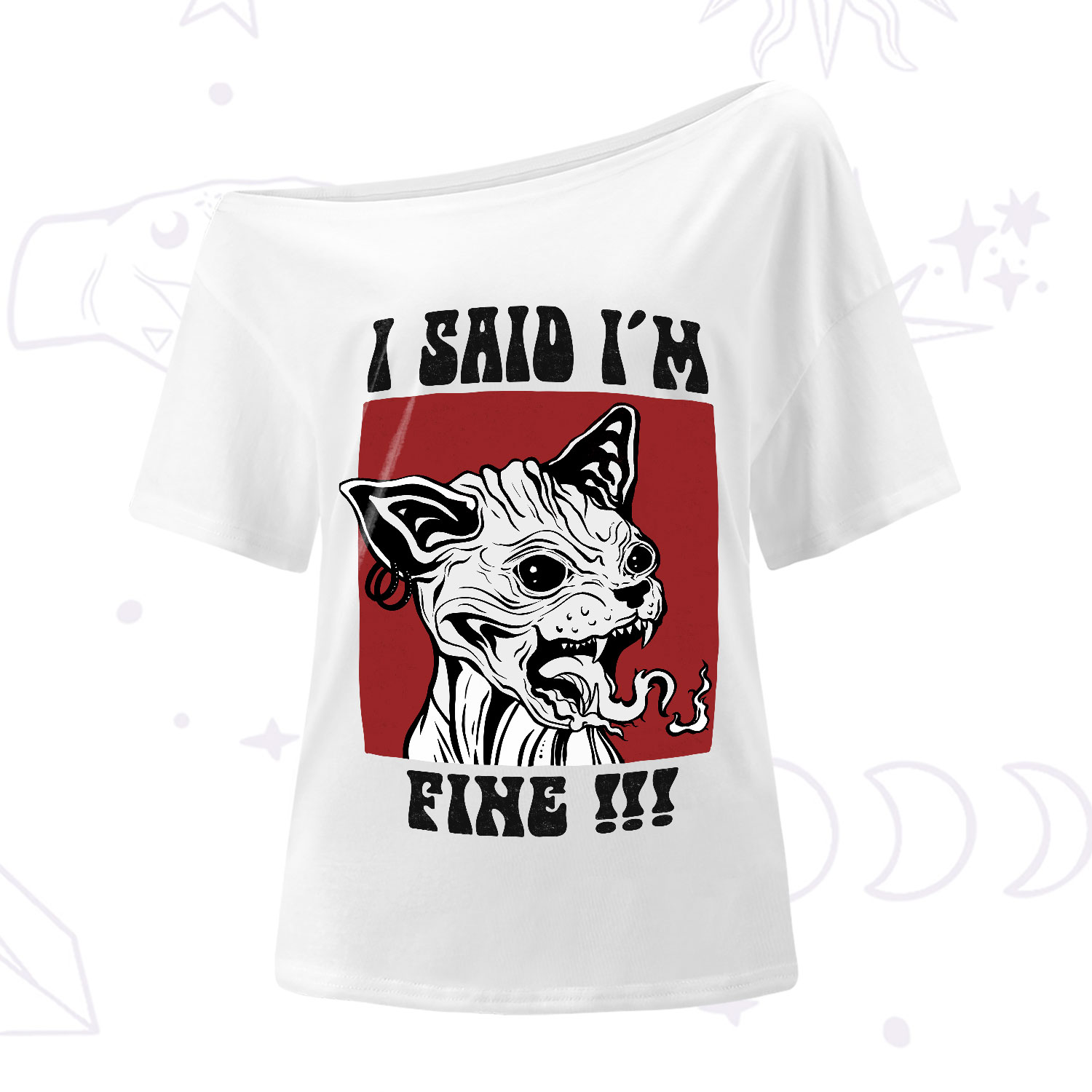 Purplehecate Angry Cat One-Shoulder T-Shirt