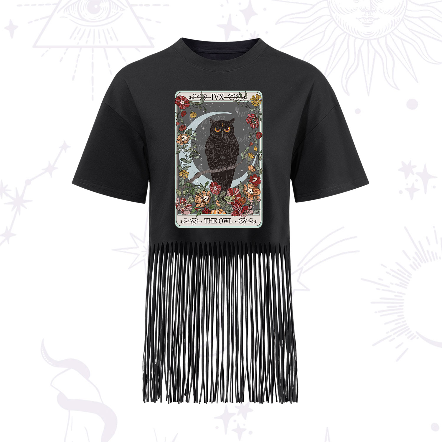 Purplehecate The Owl Tarot Fringe Hem T-Shirt
