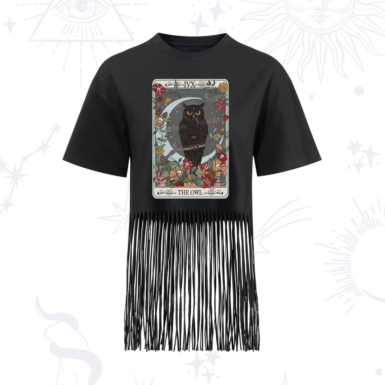 Purplehecate The Owl Tarot Fringe Hem T-Shirt