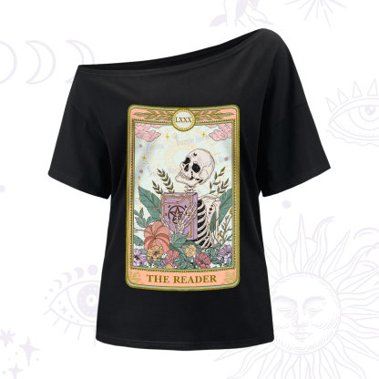 Purplehecate The Reader Occult Tarot Skeleton One-Shoulder T-Shirt
