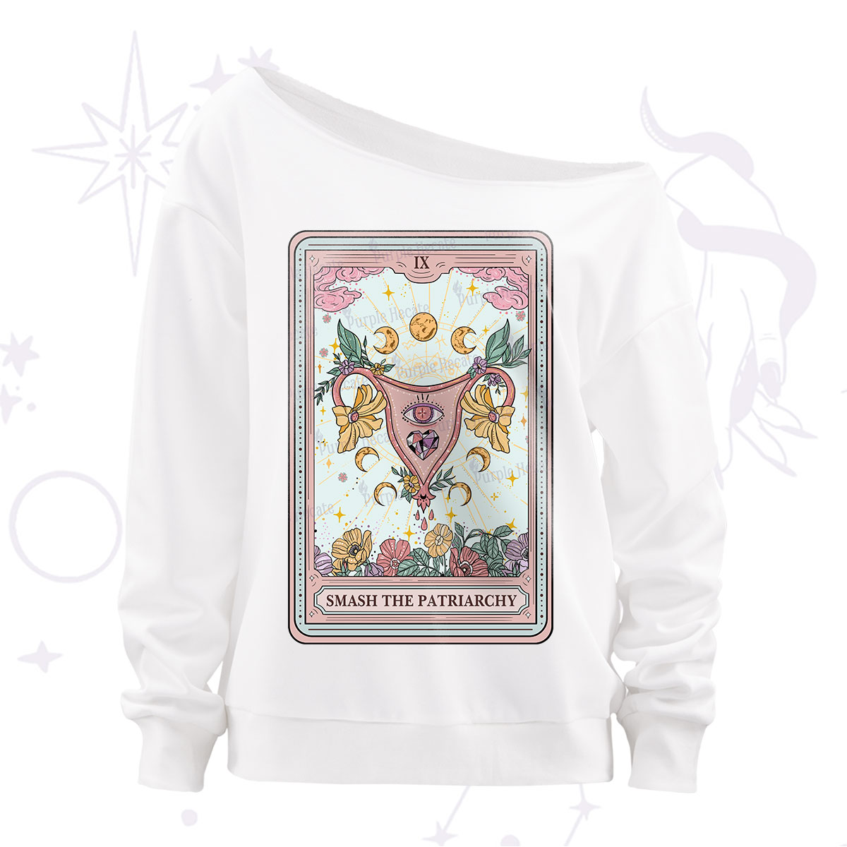 Purplehecate The Smash the Patriarchy Tarot Off The Shoulder Sweatshirt