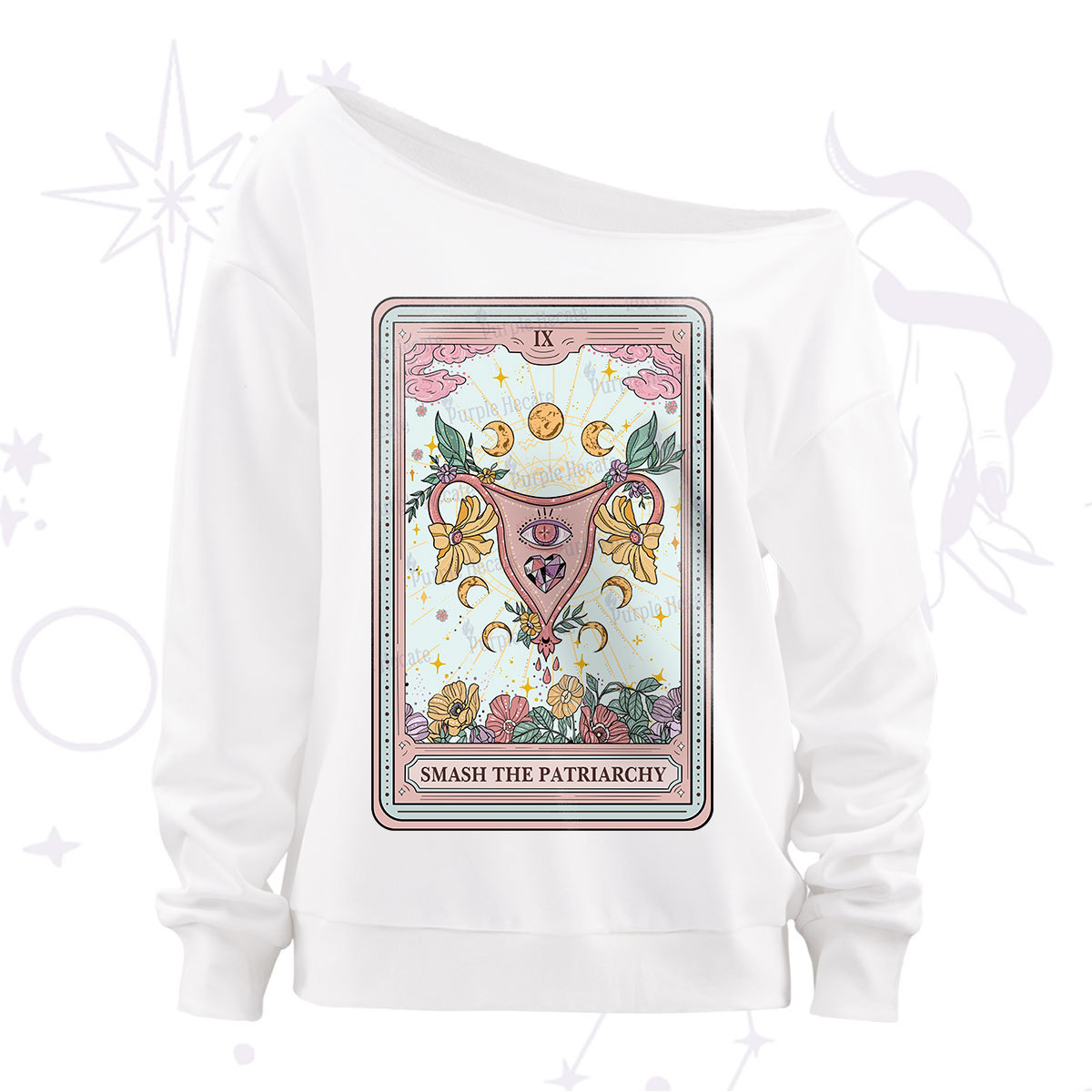 Purplehecate The Smash the Patriarchy Tarot Off The Shoulder Sweatshirt