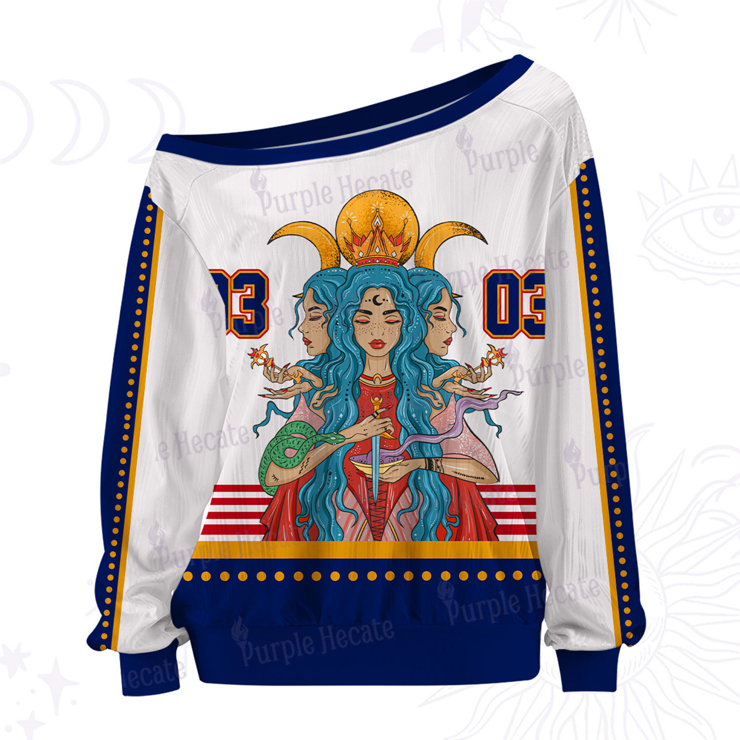 Purplehecate Triple Moon Goddess Hecate Off The Shoulder Graphic Jersey