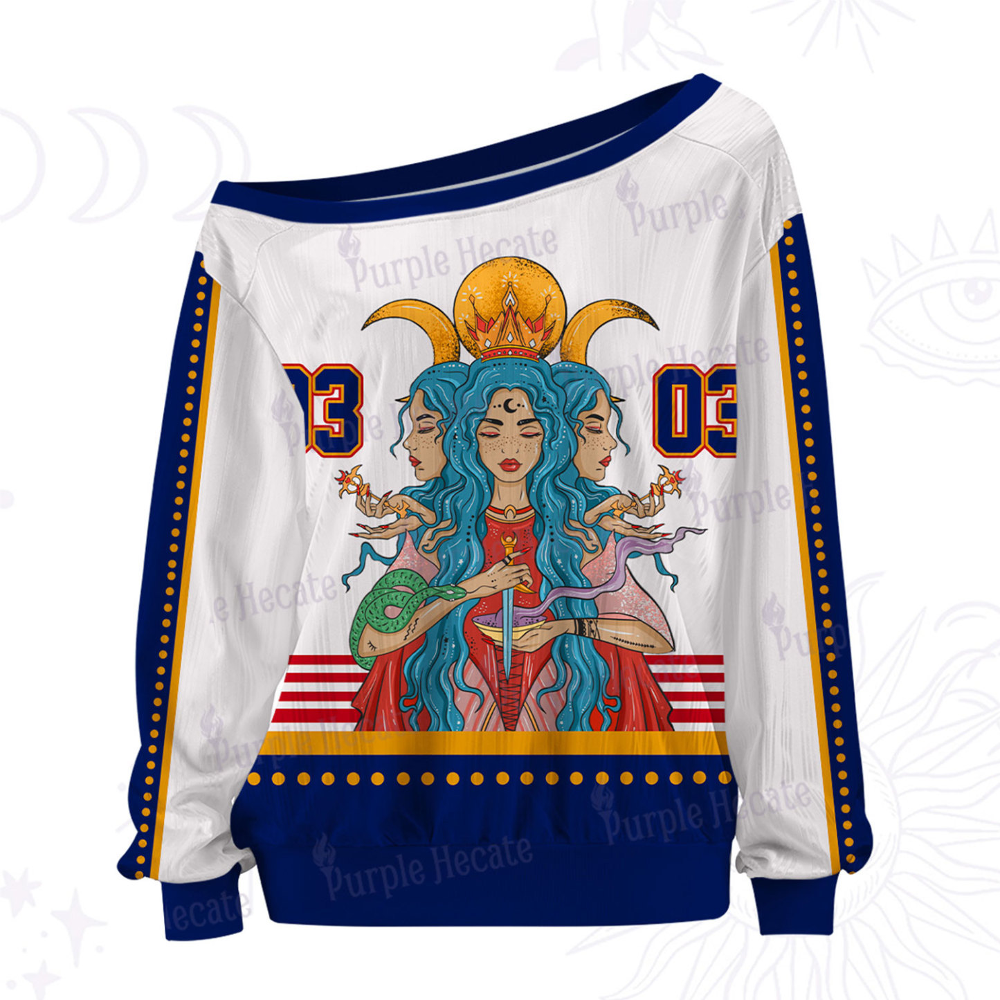 Purplehecate Triple Moon Goddess Hecate Off The Shoulder Graphic Jersey