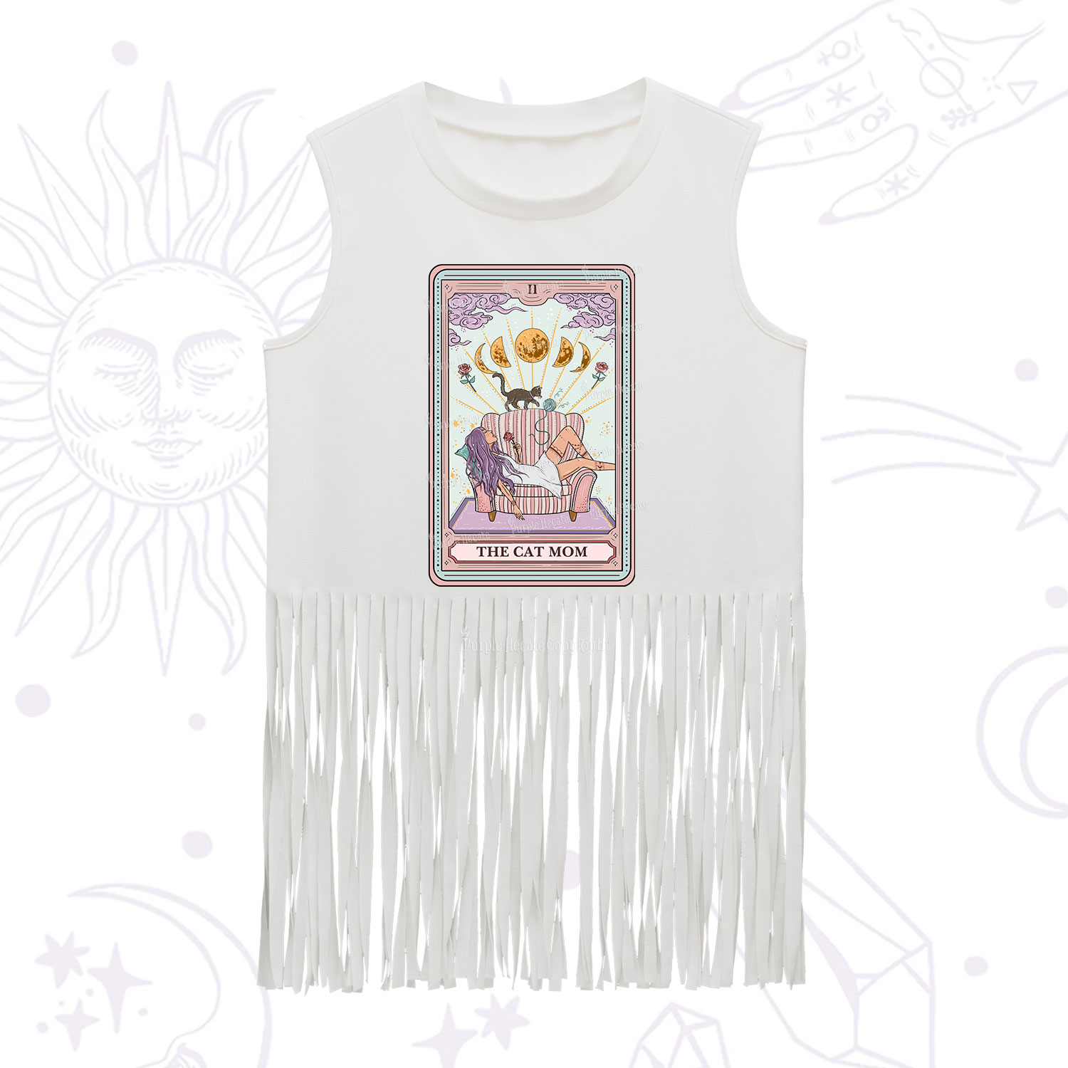 Purplehecate The Cat Mom Tarot Fringe Tank Top