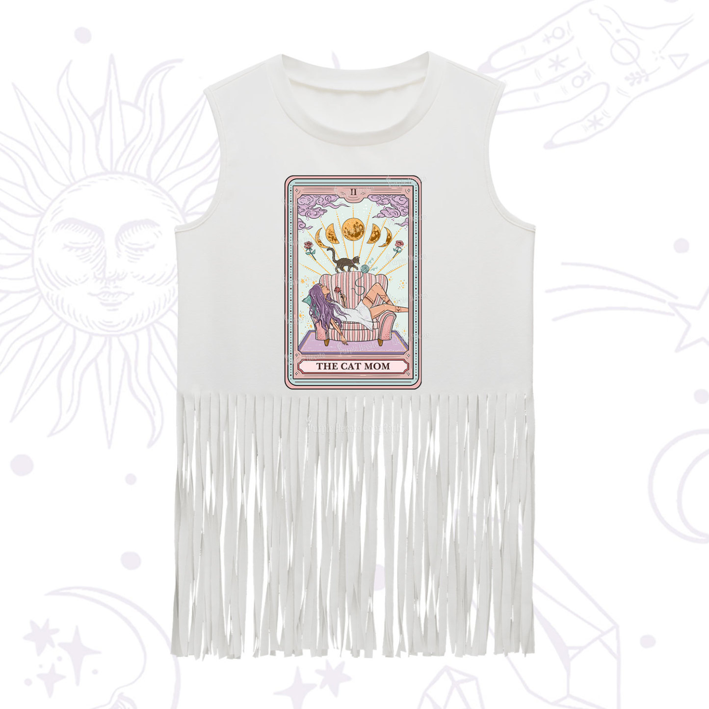 Purplehecate The Cat Mom Tarot Fringe Tank Top