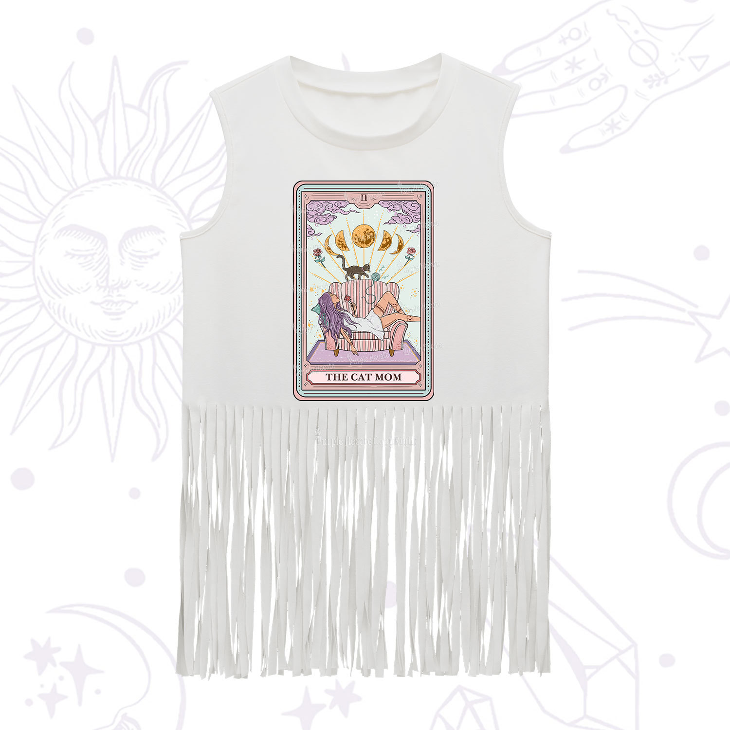 Purplehecate The Cat Mom Tarot Fringe Tank Top