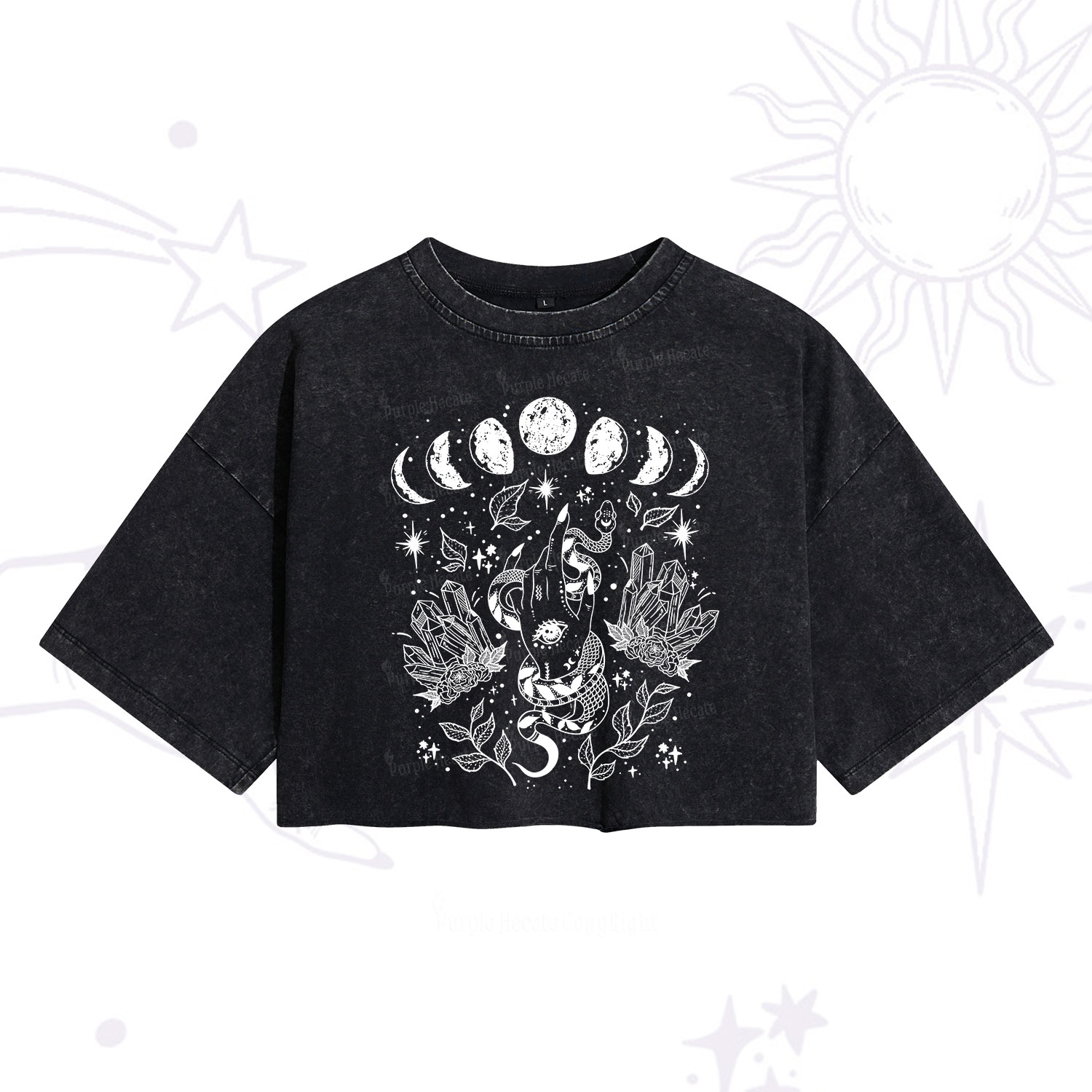 Purplehecate Reach For The Moon Washed Cropped T-Shirt