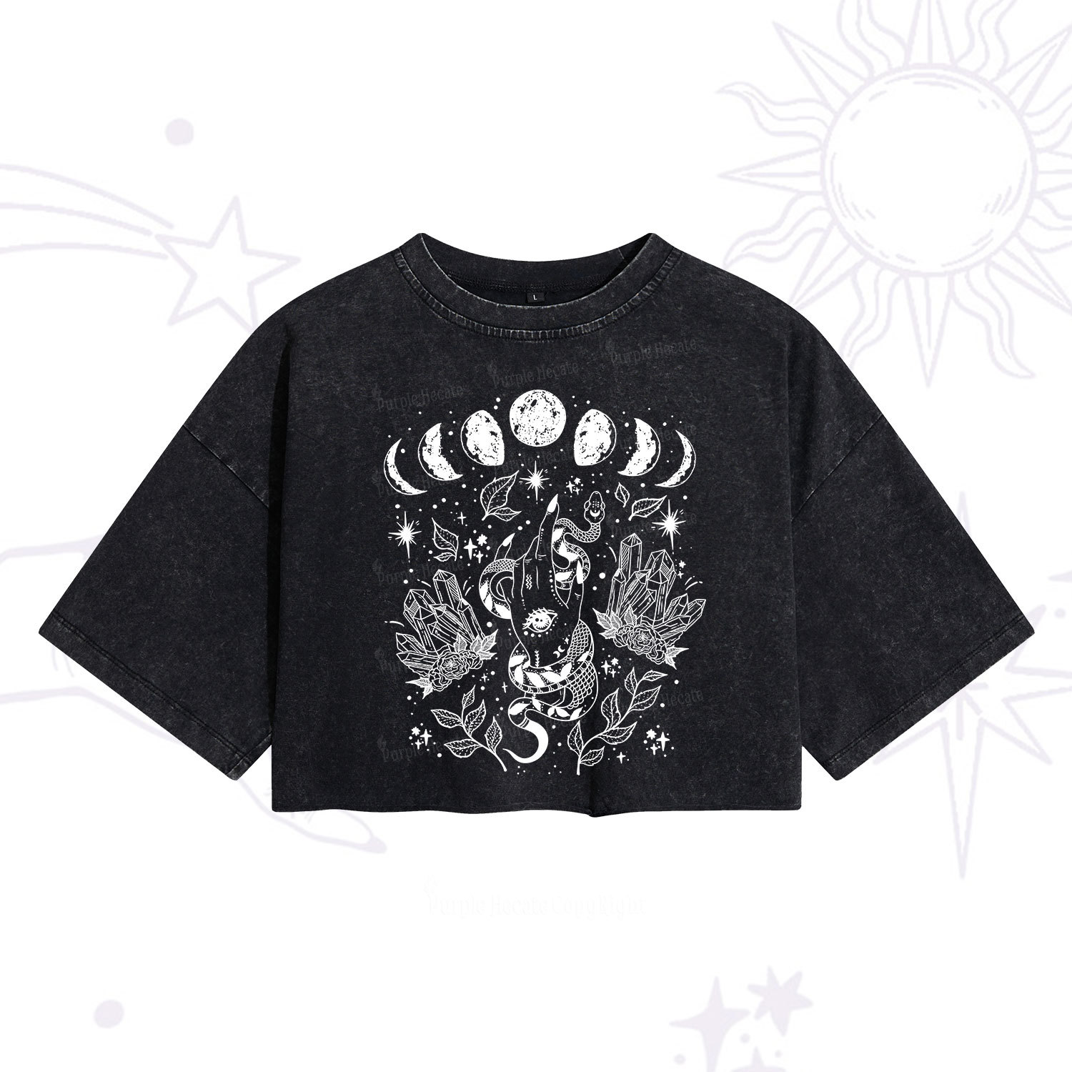Purplehecate Reach For The Moon Washed Cropped T-Shirt