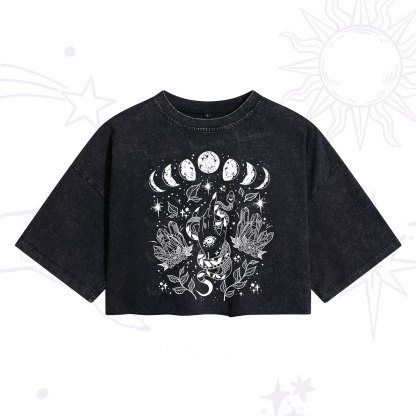 Purplehecate Reach For The Moon Washed Cropped T-Shirt