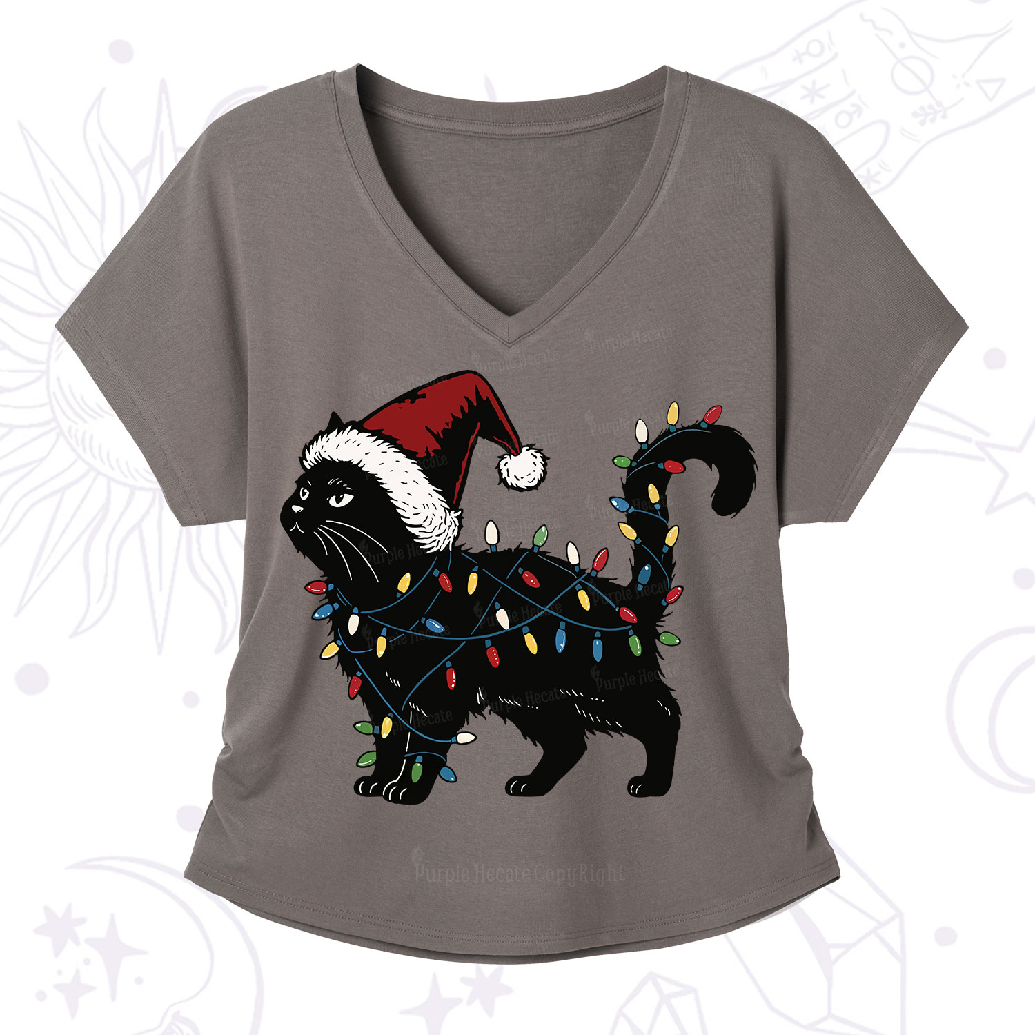 Purplehecate Cute Cat Christmas V-Neck T-Shirt