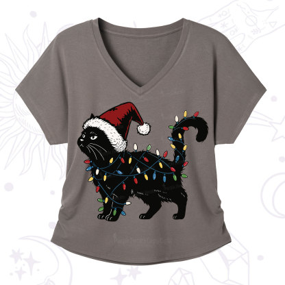 Purplehecate Cute Cat Christmas V-Neck T-Shirt