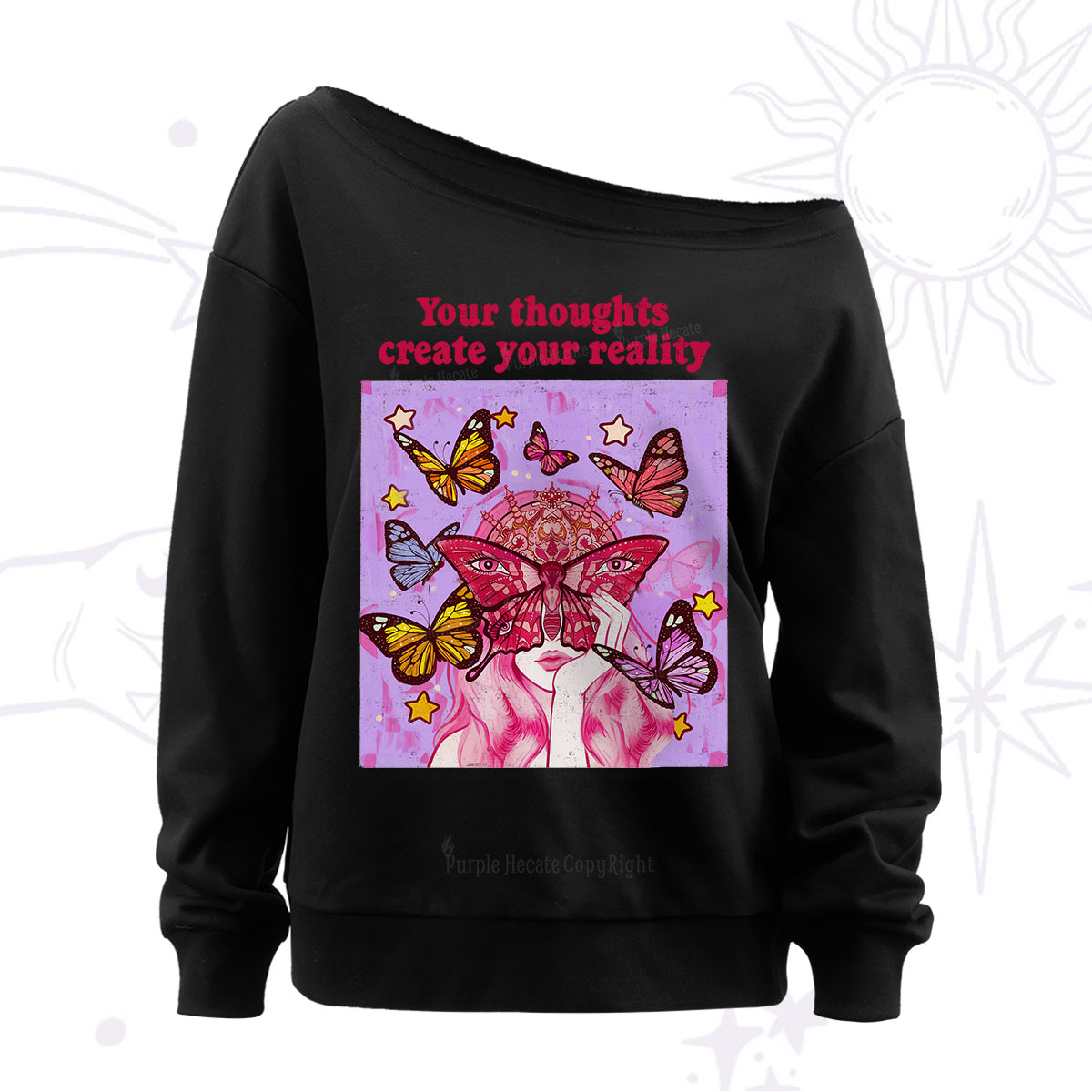 Purplehecate Create Your Reality Off The Shoulder Sweatshirt