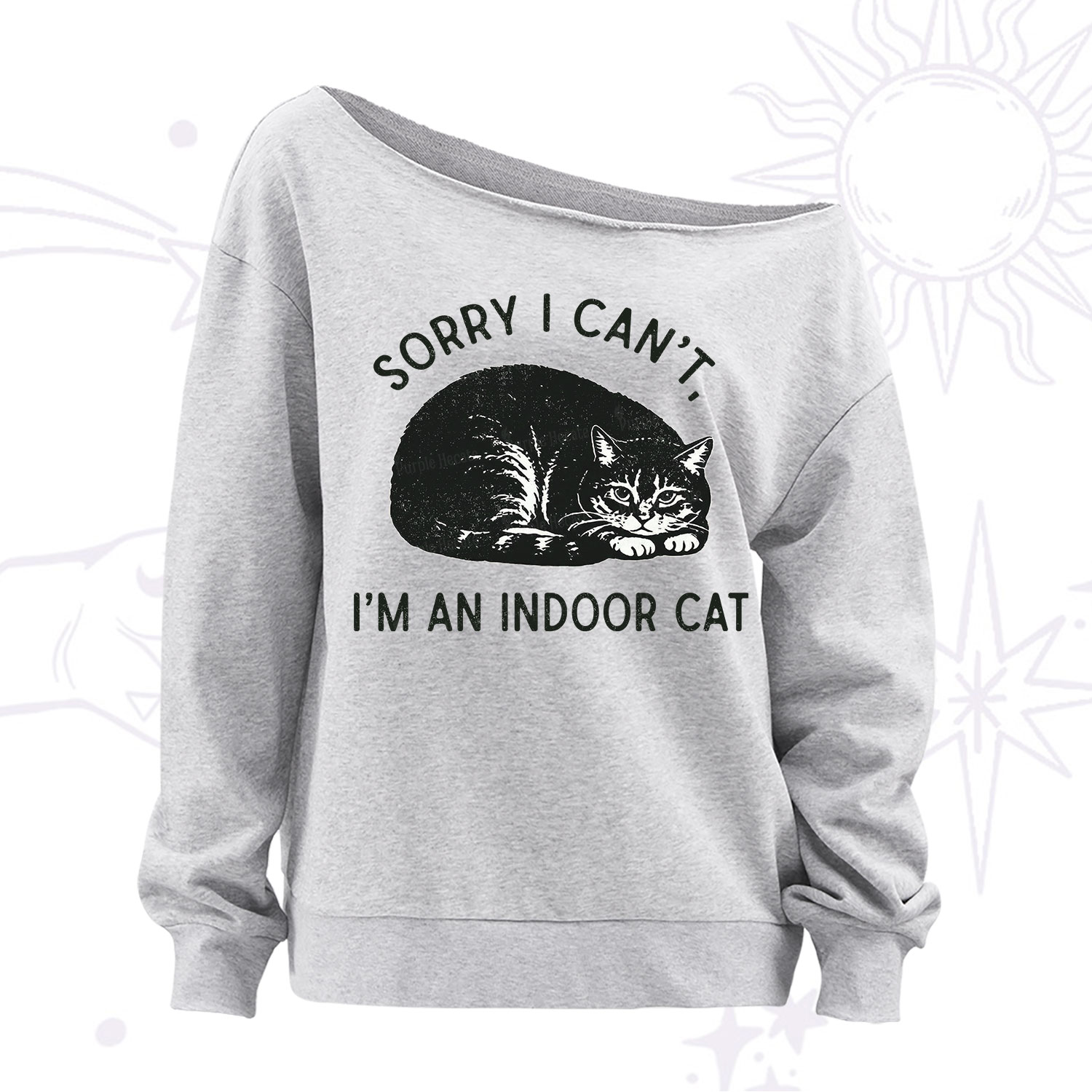 Purplehecate Sorry I Can't I'm an Indoor Cat Off The Shoulder Sweatshirt