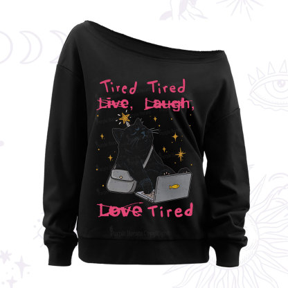 Purplehecate Tired Cat Off The Shoulder Sweatshirt