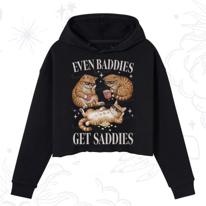 Purplehecate Even Baddies Get Saddies Funny Cat Crop Hoodie