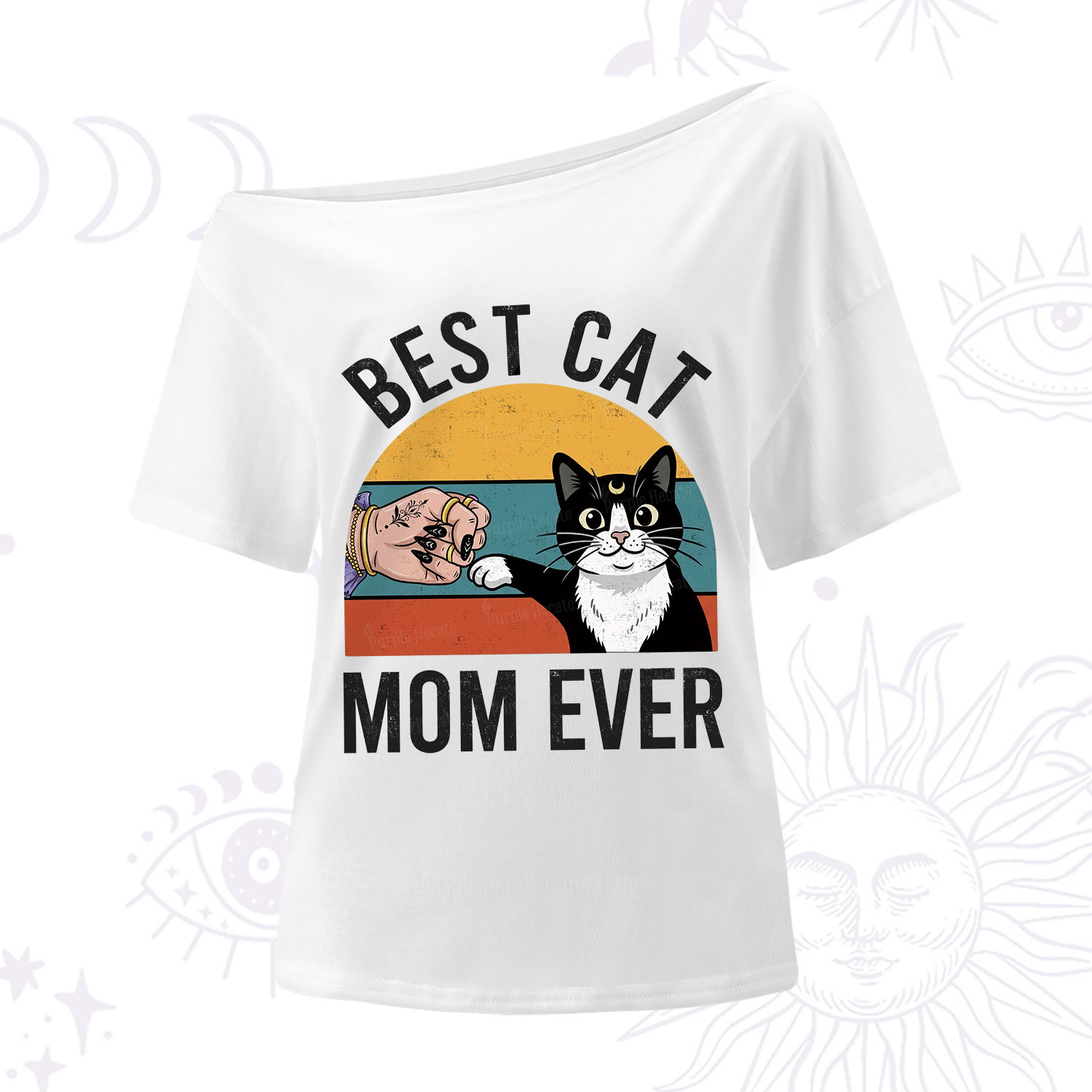 Purplehecate Best Cat Mom Ever One Shoulder T-Shirt